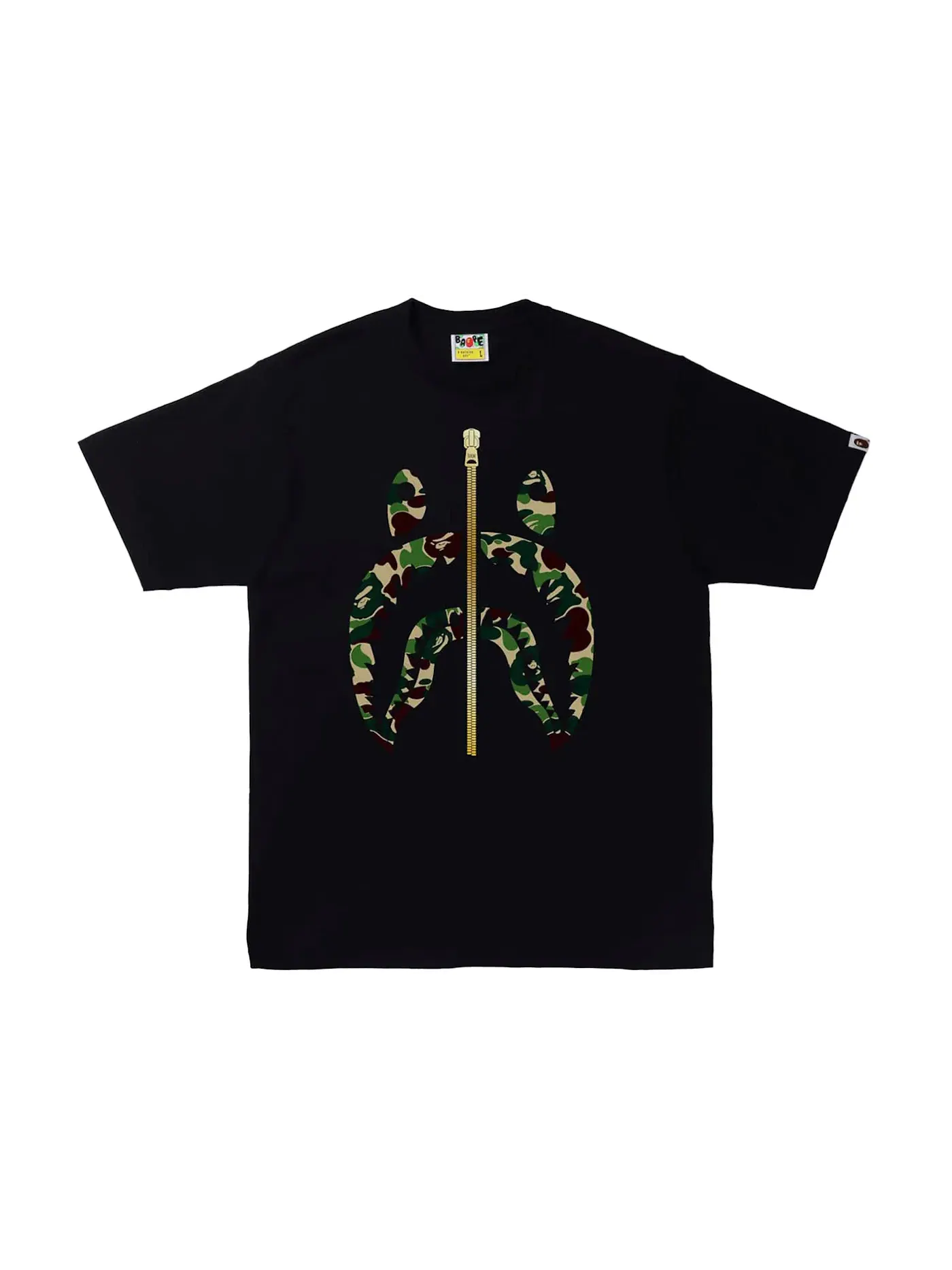 Мужская футболка с камуфляжным принтом BAPE ABC Camo Gold Zip Shark Tee — изображение 1 из 1, черный/зеленый