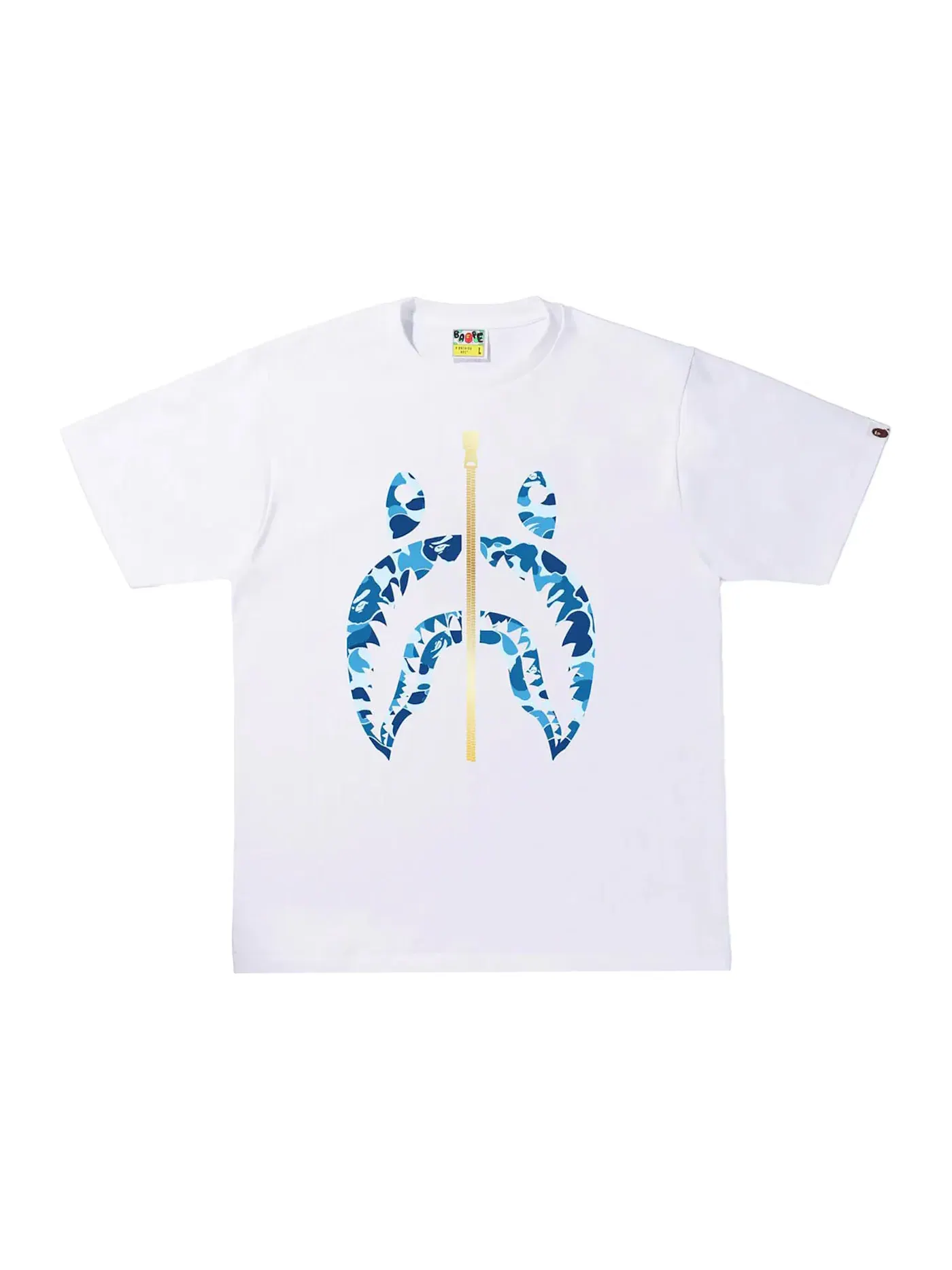 Мужская футболка с принтом BAPE ABC Camo Gold Zip Shark Tee — изображение 1 из 1, белый/синий