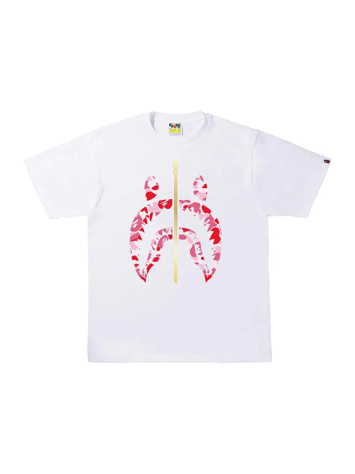 Мужская футболка с принтом BAPE ABC Camo Gold Zip Shark Tee — изображение 1 из 1, белый/розовый