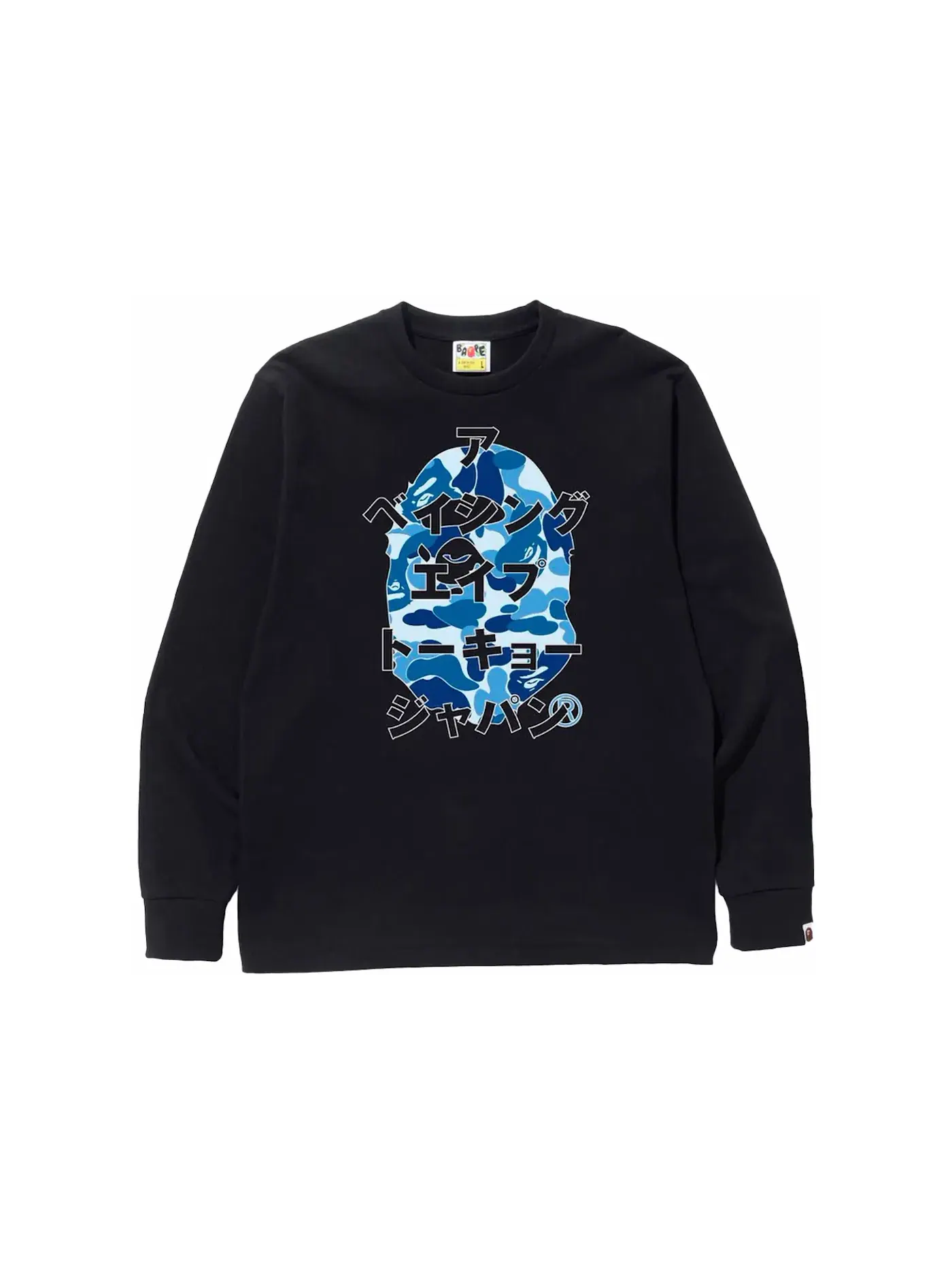 Мужская футболка с принтом BAPE ABC Camo Japanese Letters L/S Tee BAPE — изображение 1 из 1, черный/синий