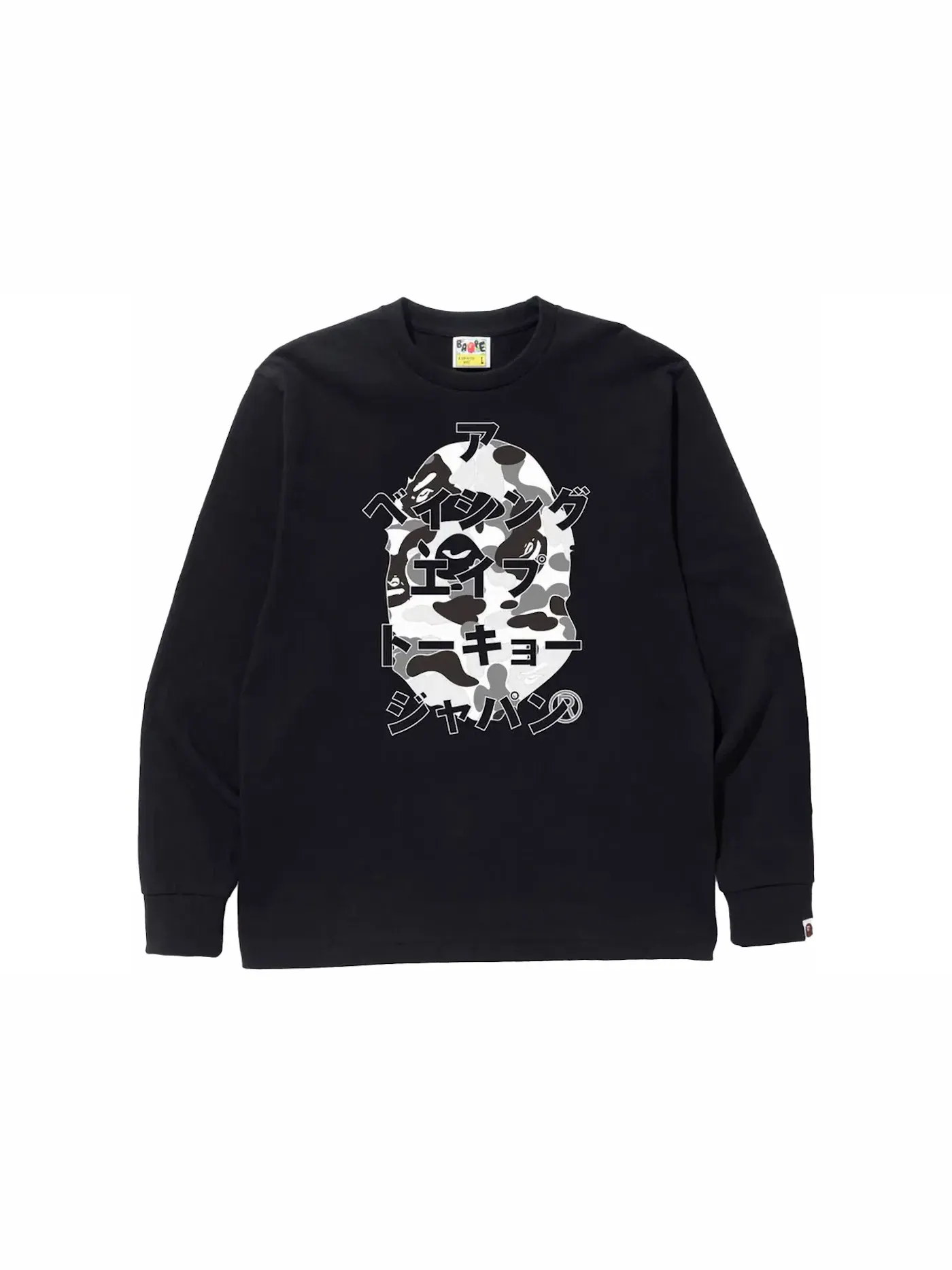 Мужская футболка с длинным рукавом с принтом BAPE ABC Camo Japanese Letters Tee BAPE — изображение 1 из 1, черный/серый