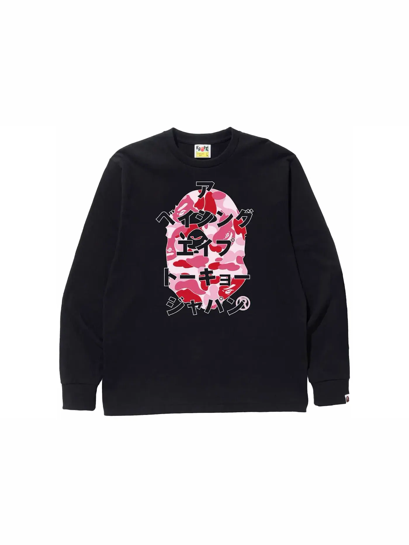 Мужская футболка с длинным рукавом ABC Camo Japanese Letters BAPE — изображение 1 из 1, черный розовый