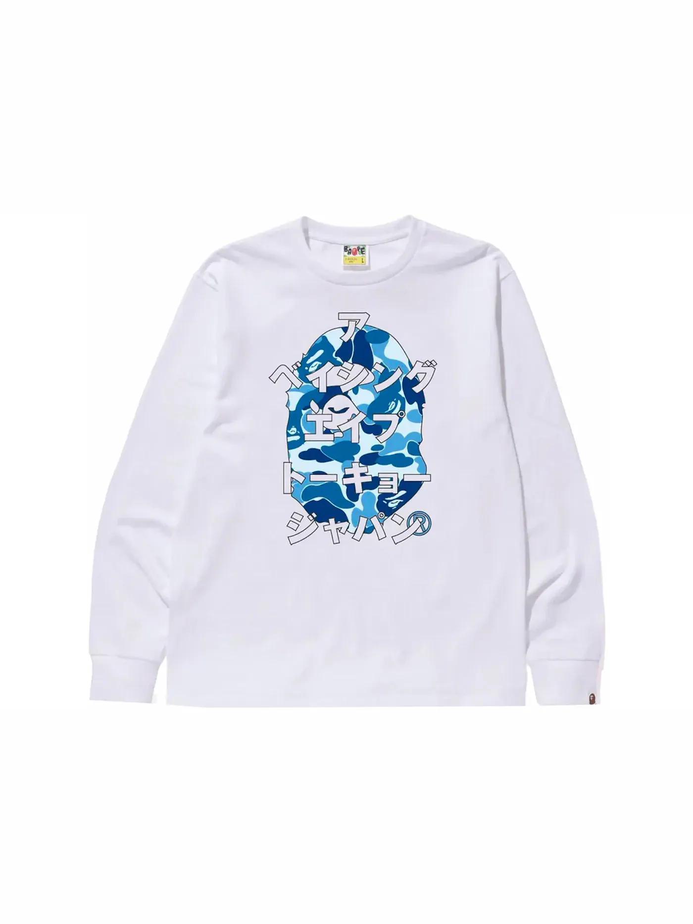 Мужская футболка с длинным рукавом BAPE ABC Camo Japanese Letters L/S Tee BAPE — изображение 1 из 1, белый/синий
