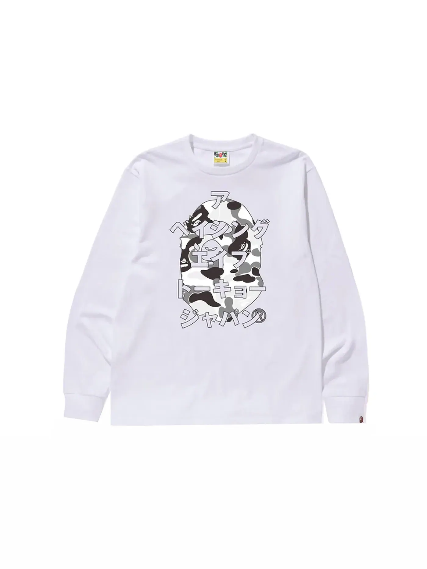 Мужская футболка с длинным рукавом с принтом ABC Camo Japanese Letters BAPE — изображение 1 из 1, белый/серый