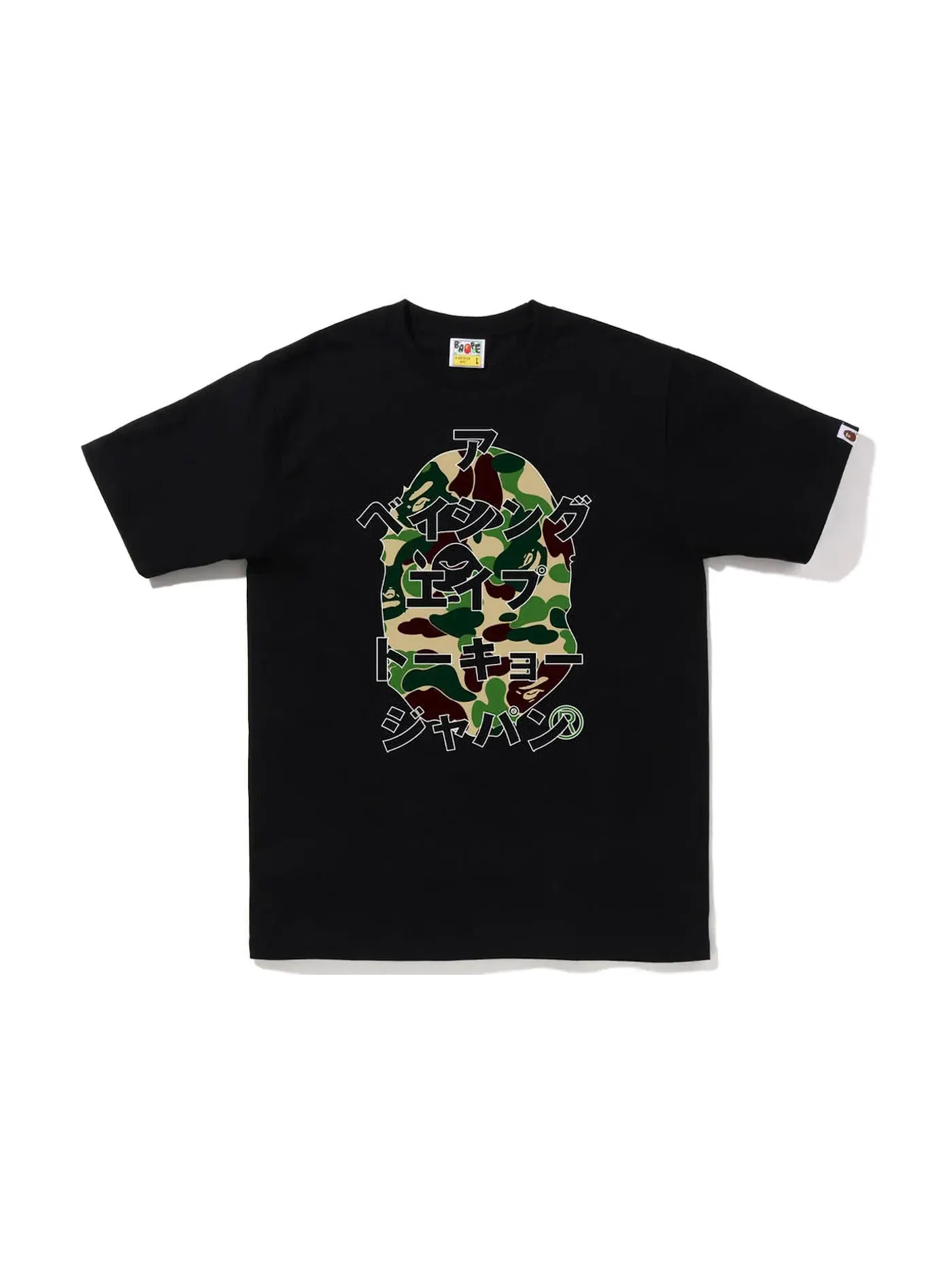 Мужская футболка с принтом BAPE ABC Camo Japanese Letters Tee — изображение 1 из 1, черный зеленый