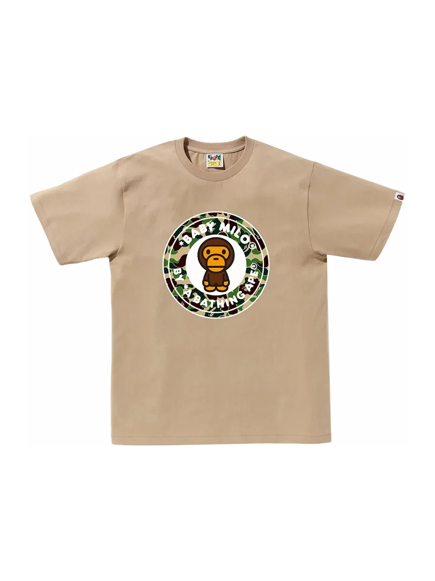 Мужская футболка с принтом BAPE ABC Camo Milo Busy Works Tee BAPE — изображение 1 из 1, бежевый/зеленый