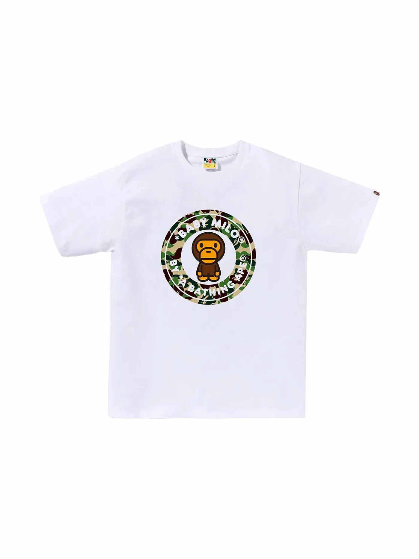 Мужская футболка с принтом BAPE ABC Camo Milo Busy Works Tee BAPE — изображение 1 из 1, белый/зеленый
