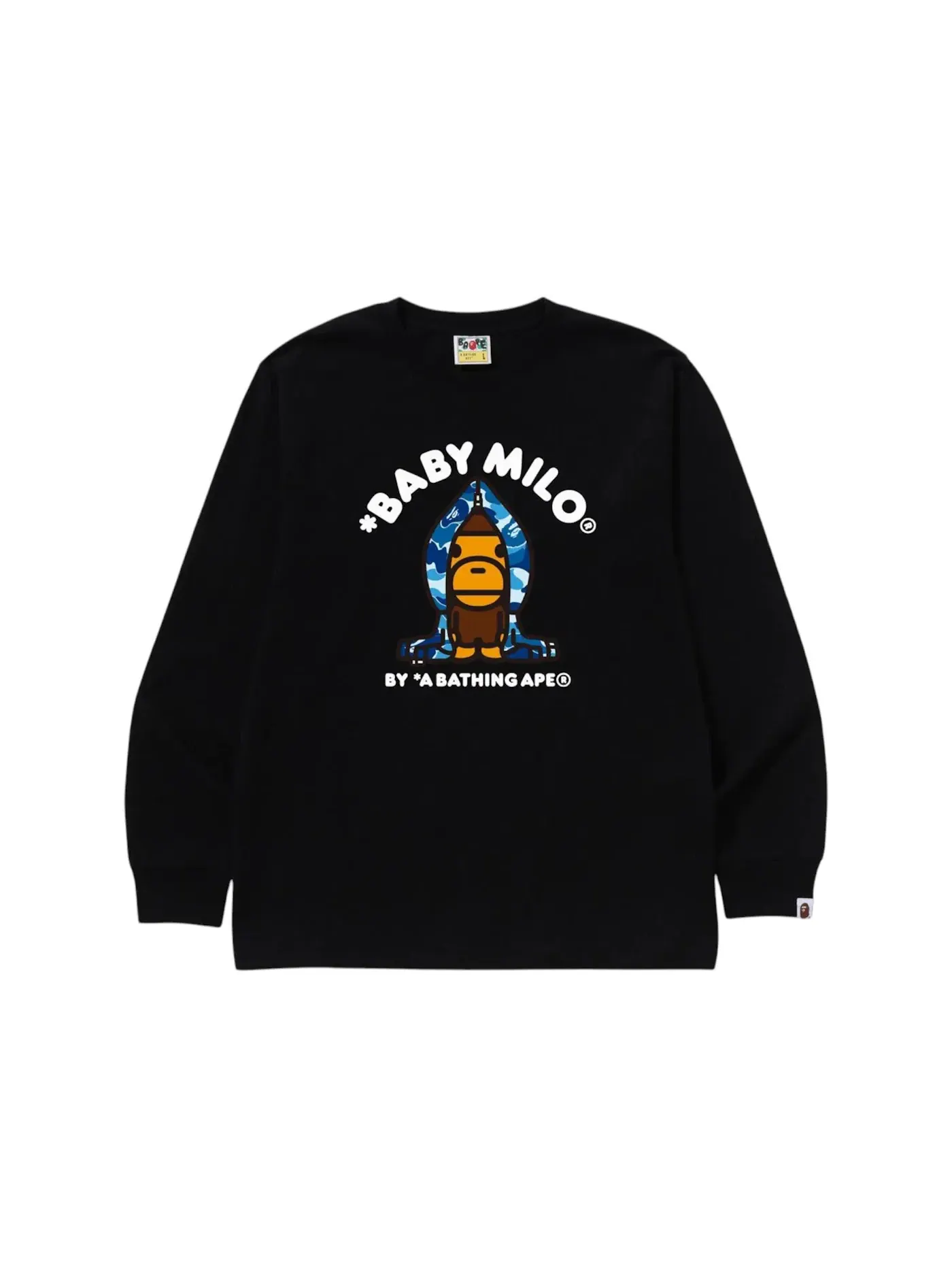 Мужская футболка с принтом BAPE ABC Camo Milo Hoodie L/S Tee BAPE — изображение 1 из 1, черный/синий