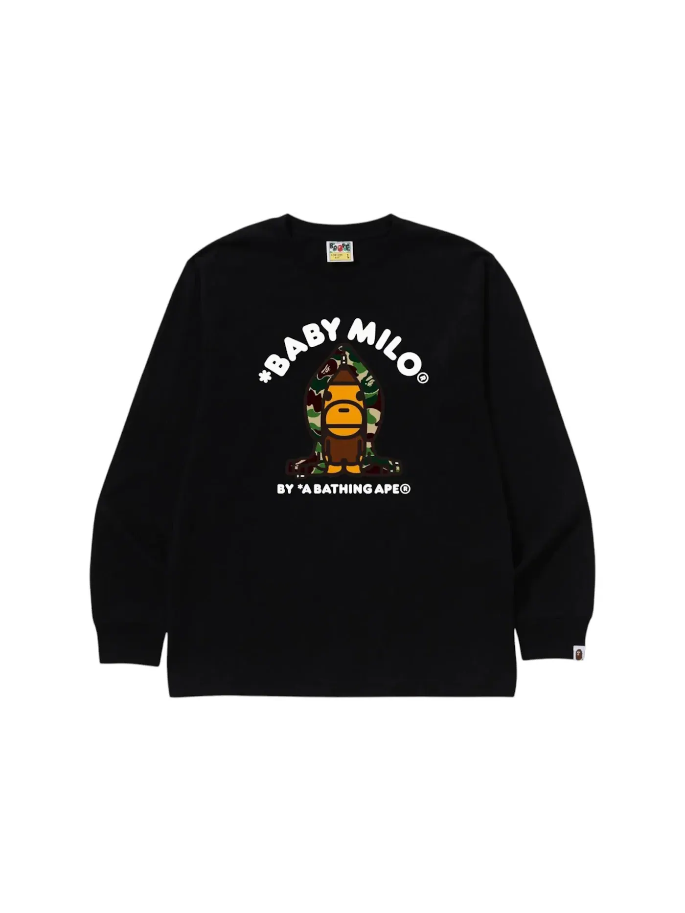 Мужская футболка с камуфляжным принтом BAPE ABC Camo Milo Hoodie L/S Tee — изображение 1 из 1, черный/зеленый