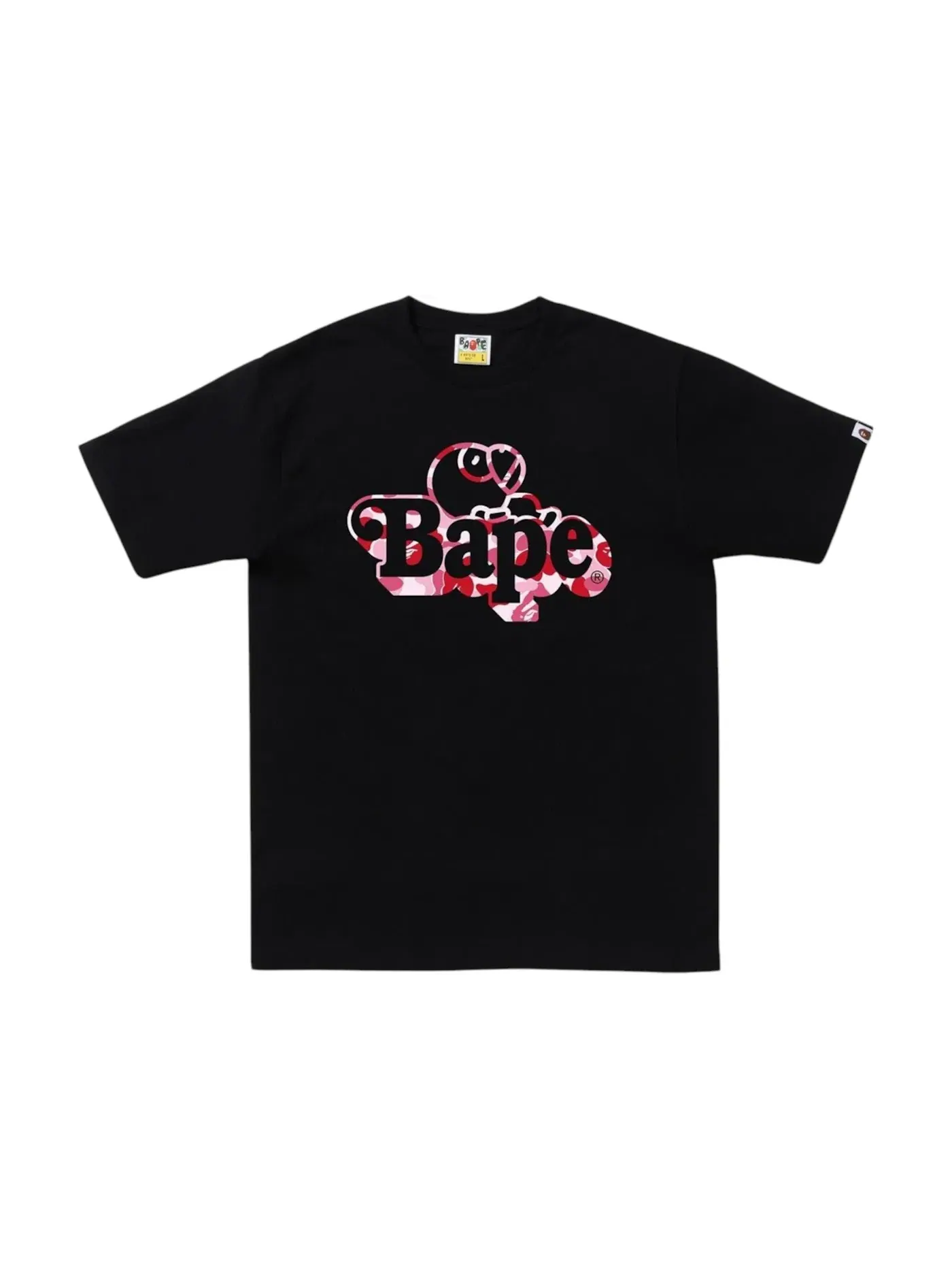Мужская футболка с принтом BAPE ABC Camo Milo On BAPE Tee (FW25) BAPE — изображение 1 из 1, черный/розовый