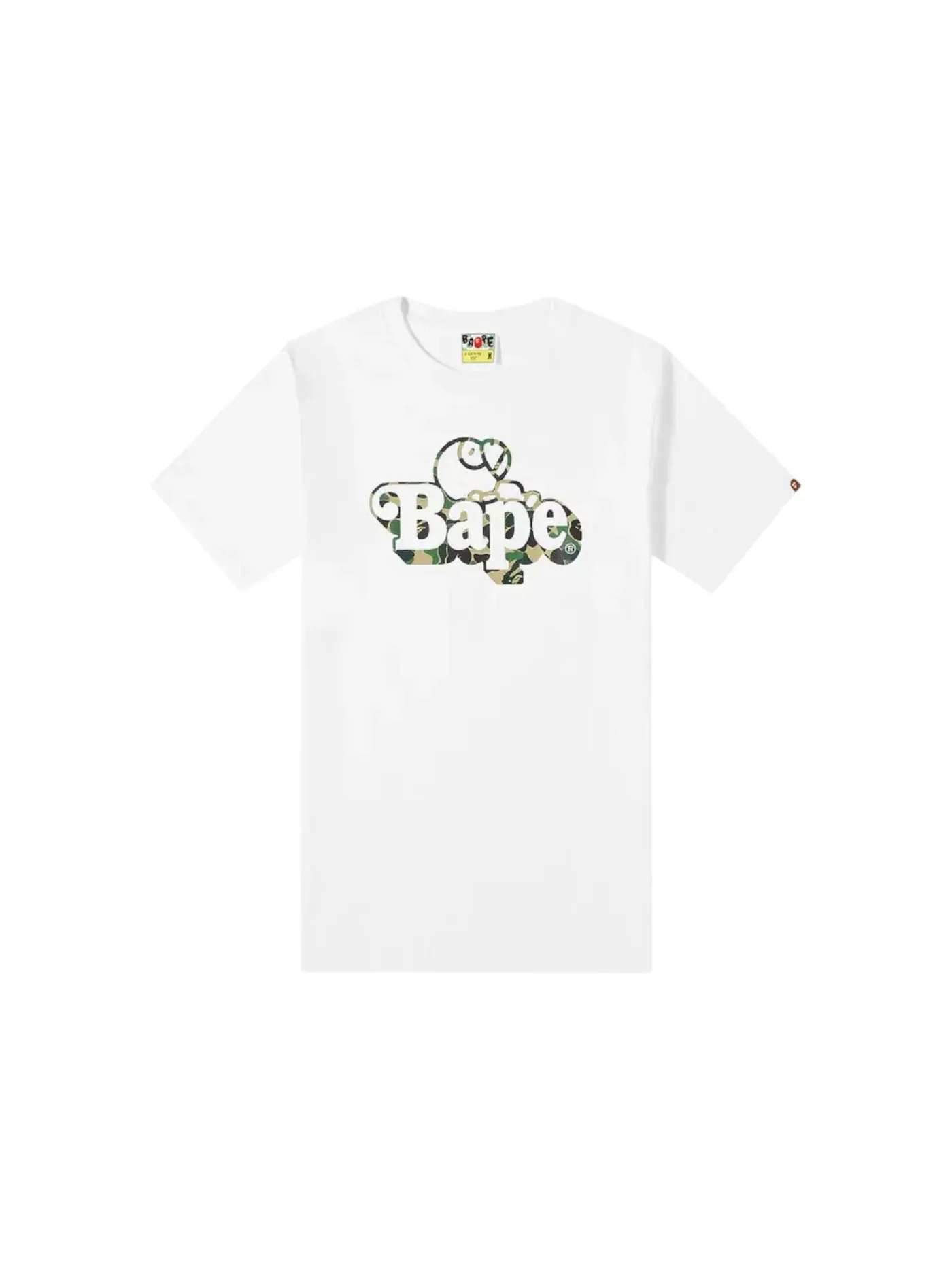 Мужская футболка с принтом BAPE ABC Camo Milo On BAPE Tee (FW25) BAPE — изображение 1 из 1, белый/зеленый