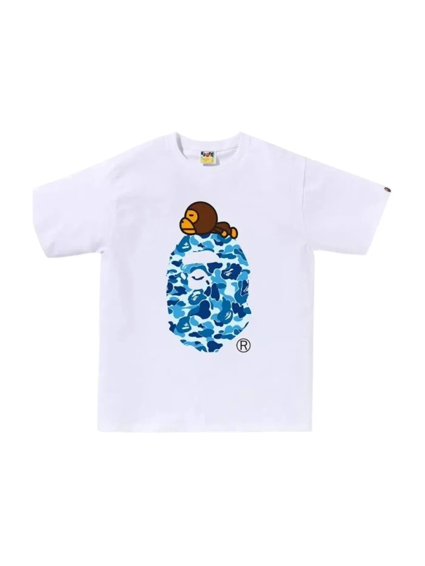 Мужская футболка с принтом BAPE ABC Camo Milo On Big Ape Tee (FW25) BAPE — изображение 1 из 1, белый/синий