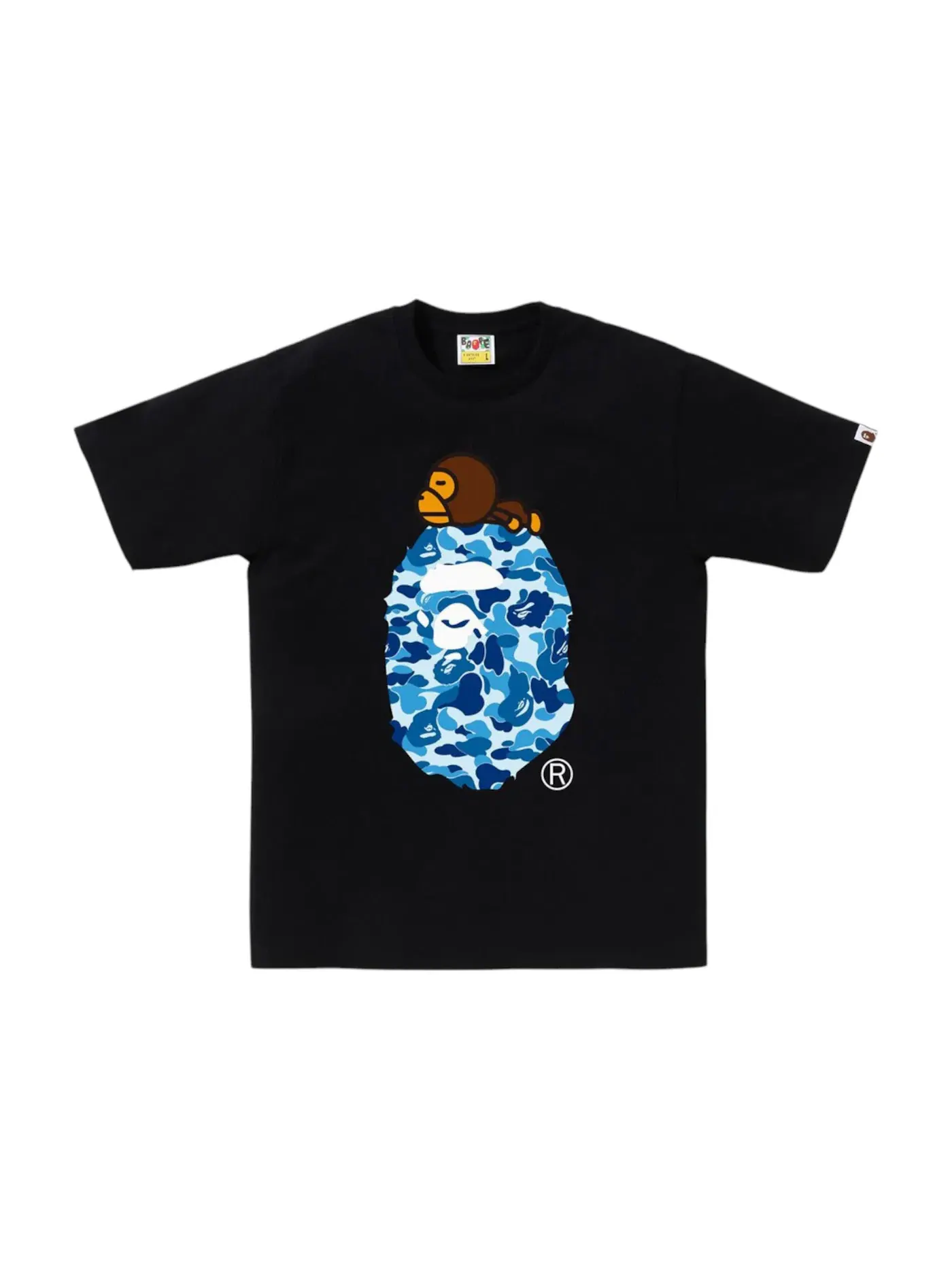Мужская футболка с принтом BAPE ABC Camo Milo On Big Ape Tee BAPE — изображение 1 из 1, черный/синий