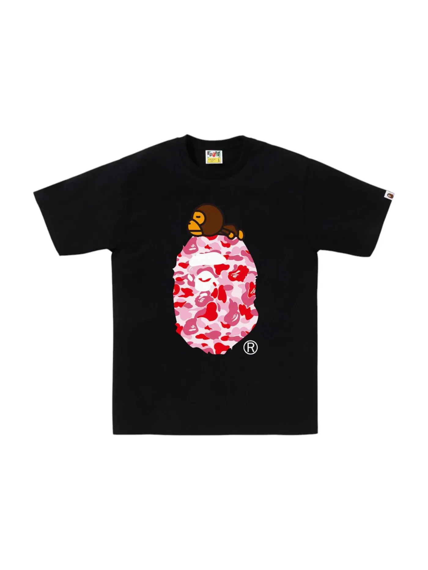 Мужская футболка с принтом BAPE ABC Camo Milo On Big Ape Tee BAPE — изображение 1 из 1, черный/розовый