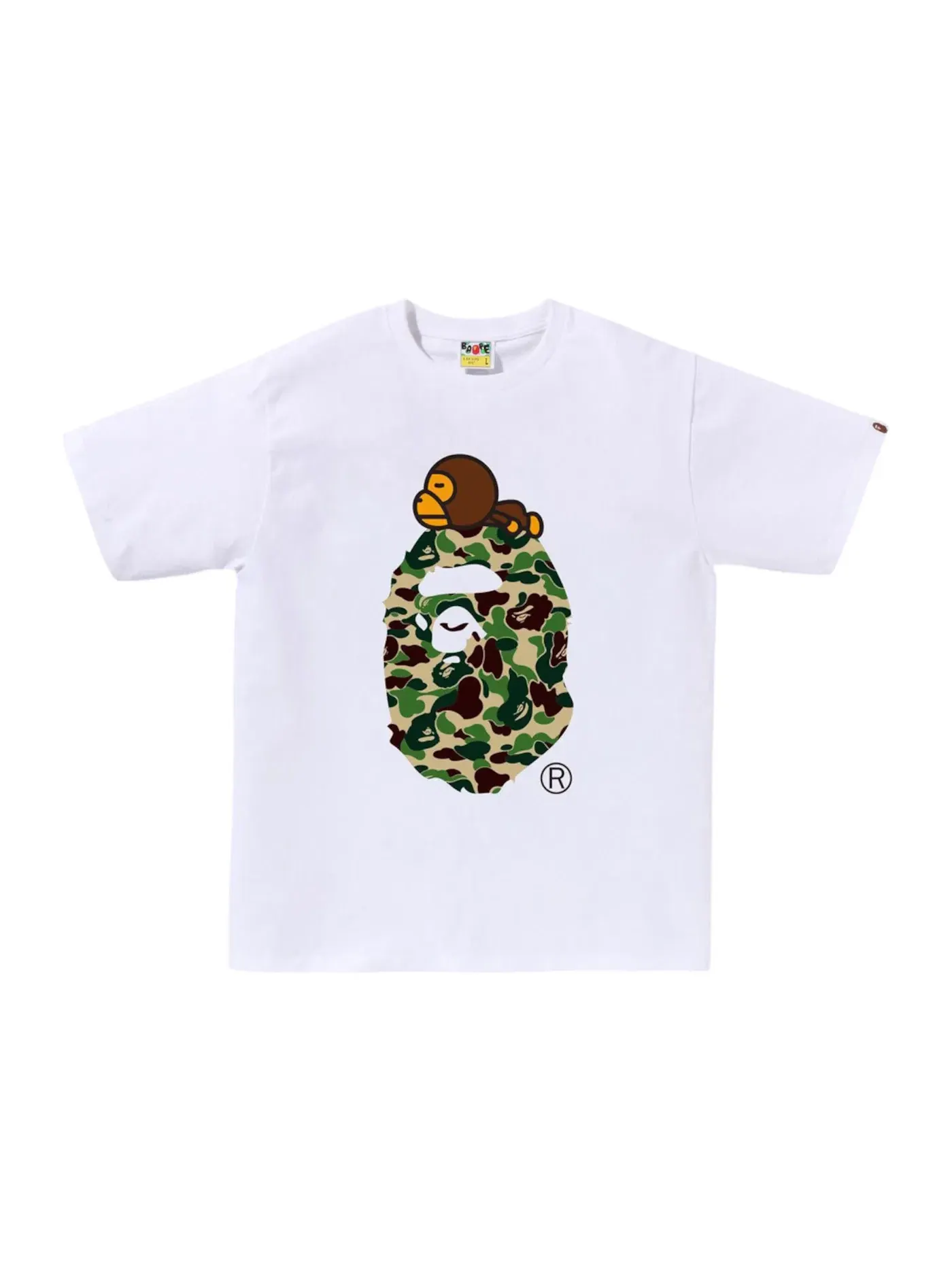 Мужская футболка с принтом BAPE ABC Camo Milo On Big Ape Tee BAPE — изображение 1 из 1, белый/зеленый