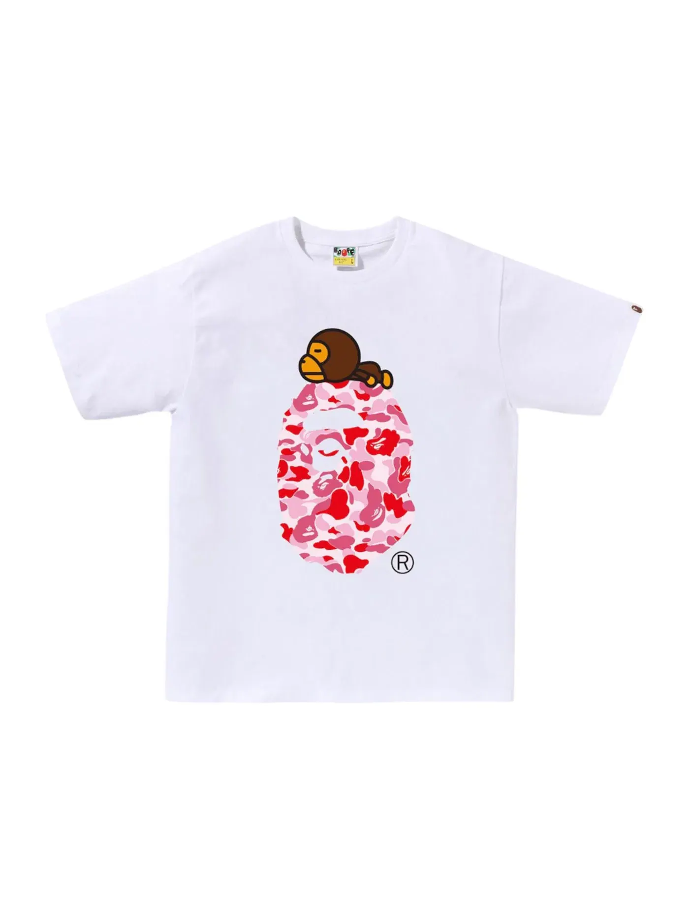 Мужская футболка с принтом BAPE ABC Camo Milo On Big Ape Tee BAPE — изображение 1 из 1, белый/розовый