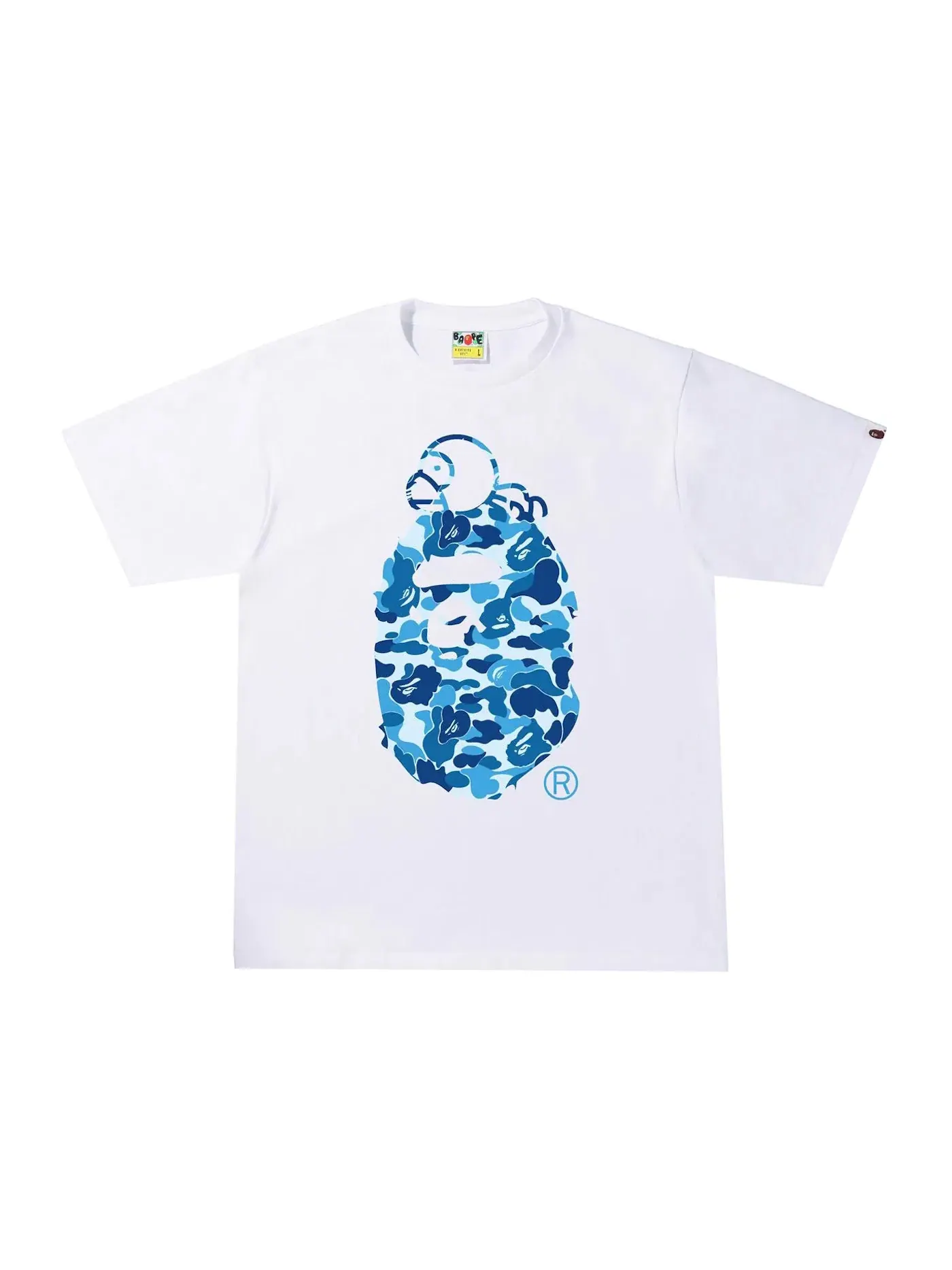 Мужская футболка с принтом BAPE ABC Camo Milo On Big Ape Tee BAPE — изображение 1 из 1, белый/синий