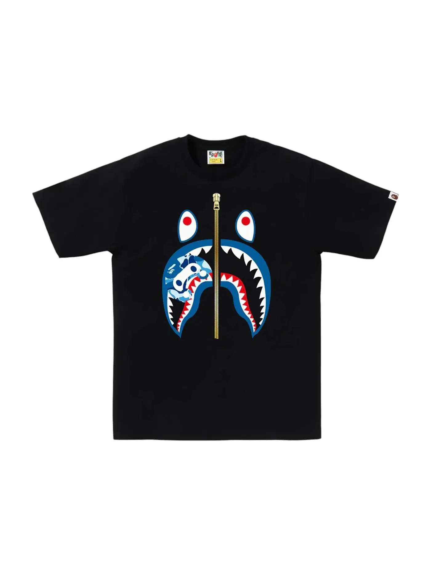 Мужская футболка с принтом BAPE ABC Camo Milo Shark Tee (SS25) BAPE — изображение 1 из 1, черный/синий
