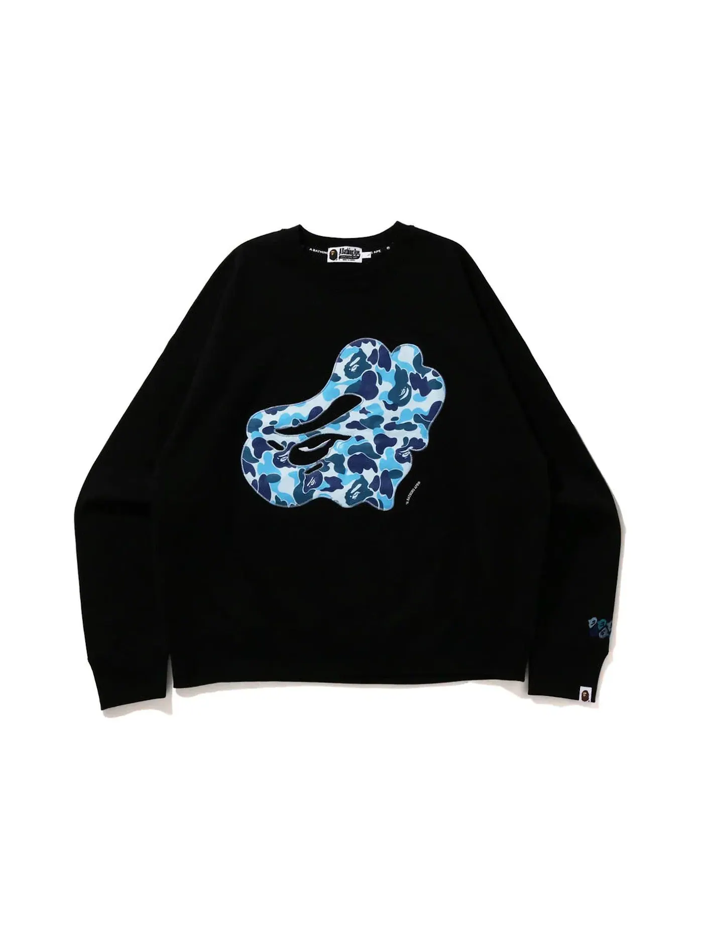 Мужской свитшот свободного кроя с принтом ABC Camo Patch BAPE — изображение 1 из 1, черный синий