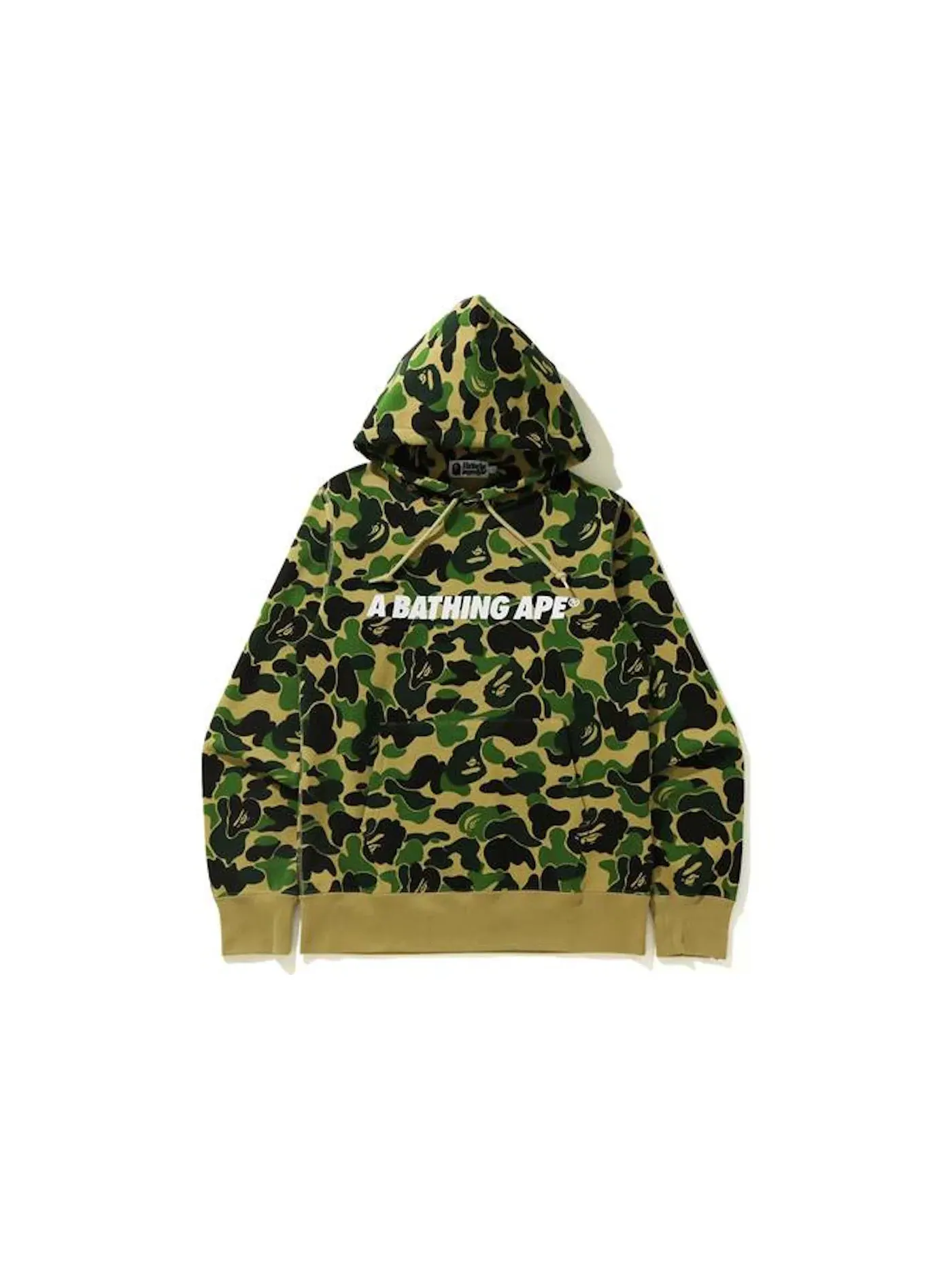 Мужской пуловер с капюшоном с принтом ABC Camo BAPE — изображение 1 из 1, зеленый
