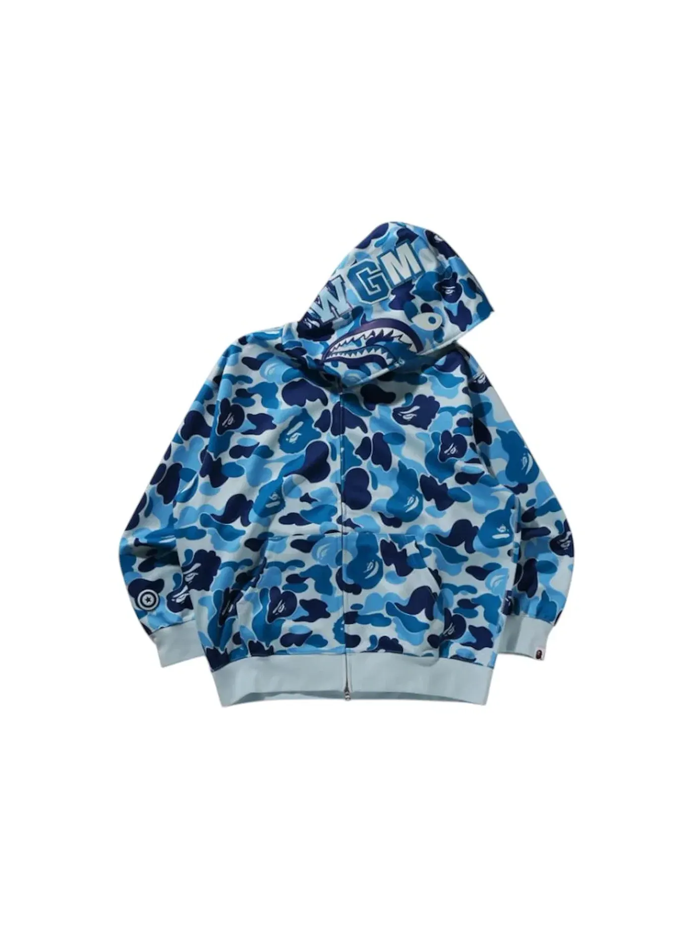 Мужская худи с принтом Shark BAPE ABC Camo Rayon Relaxed Fit Shark Full Zip Hoodie Blue — изображение 1 из 2, синий