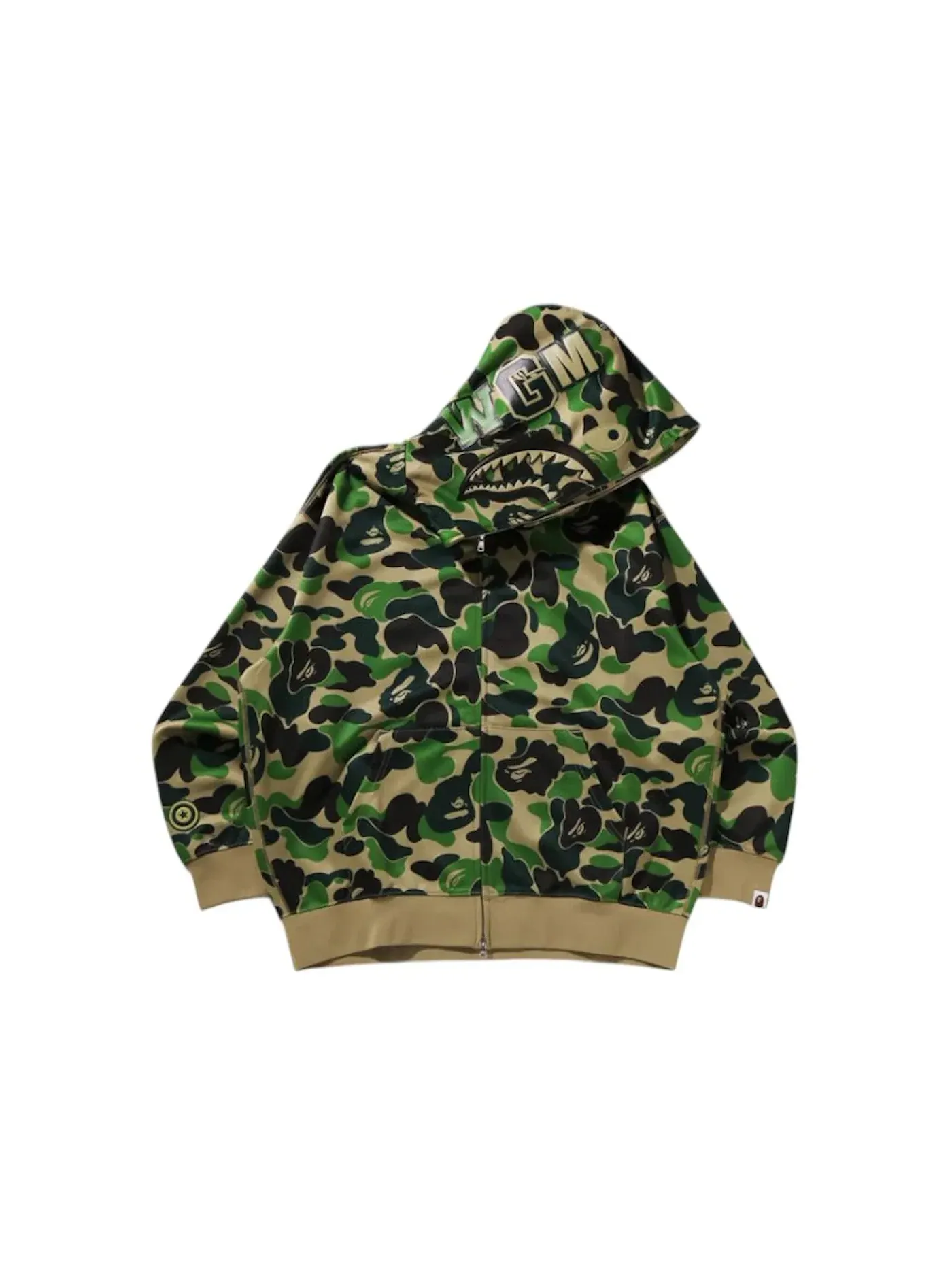 Мужская худи с камуфляжным принтом BAPE ABC Camo Rayon Relaxed Fit Shark Full Zip Hoodie — изображение 1 из 2, зеленый