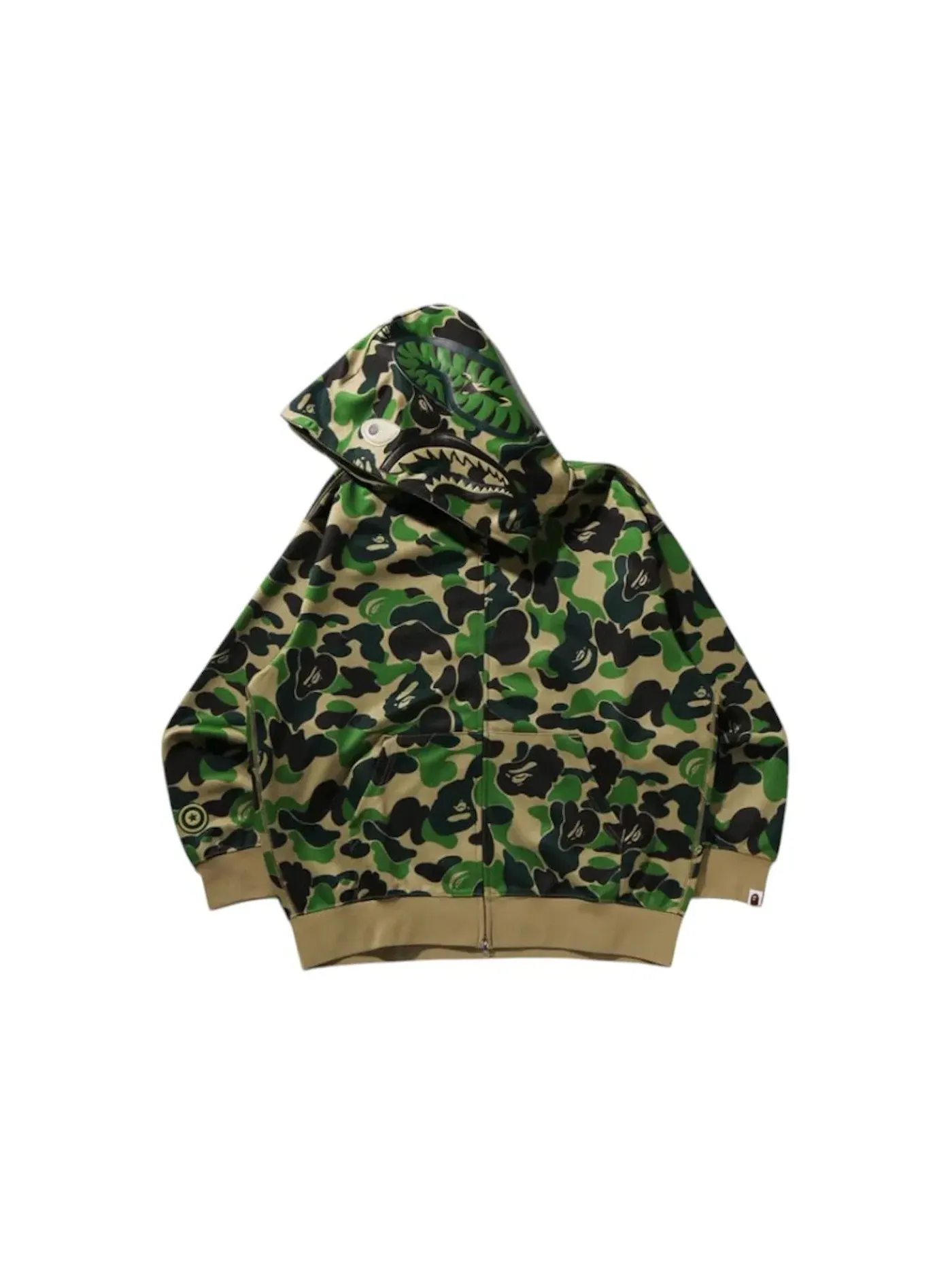 Мужская худи с камуфляжным принтом BAPE ABC Camo Rayon Relaxed Fit Shark Full Zip Hoodie — изображение 2 из 2, зеленый