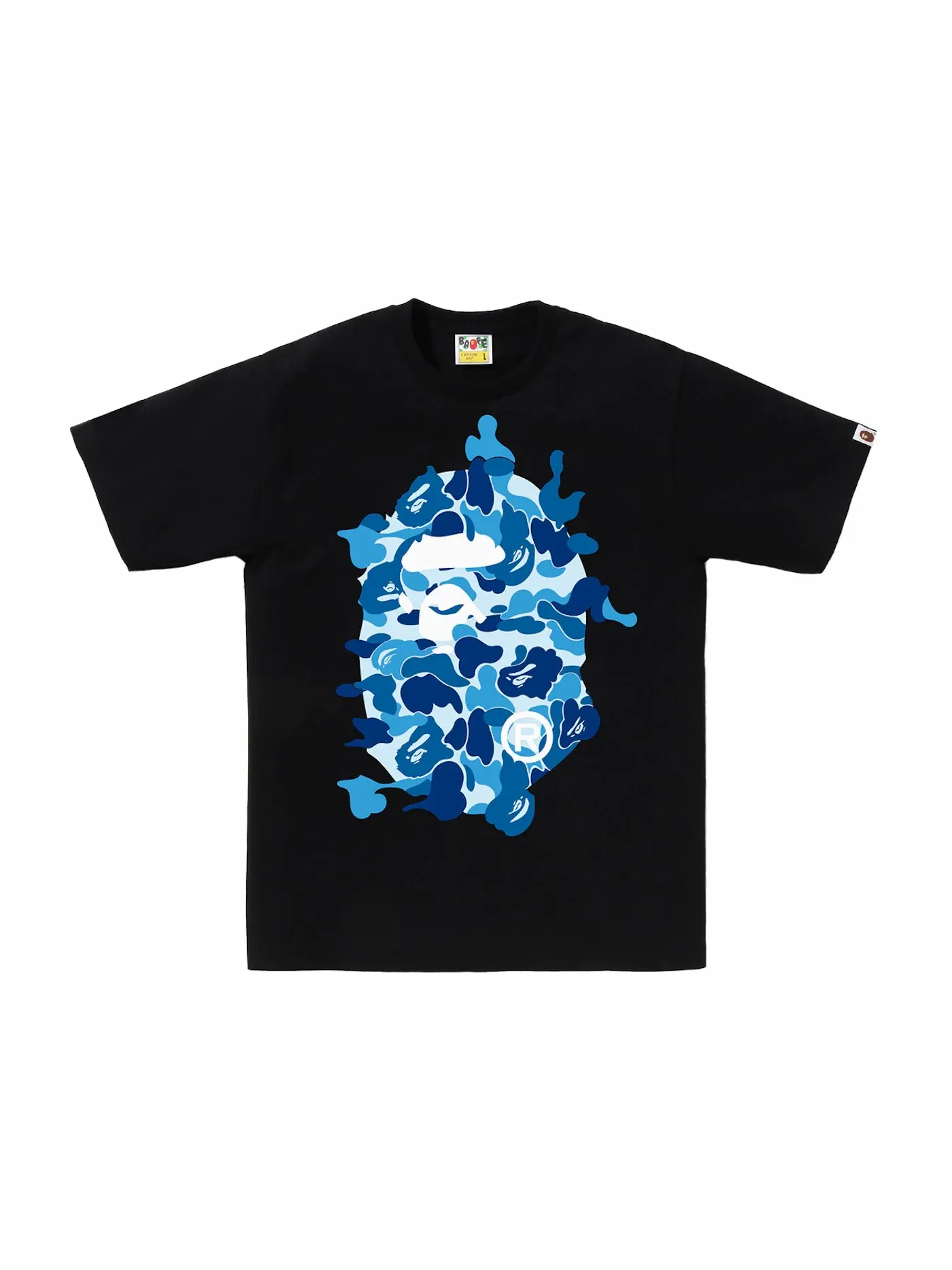Мужская футболка с принтом BAPE ABC Camo Rebuild Big Ape Head Tee BAPE — изображение 1 из 1, черный/синий