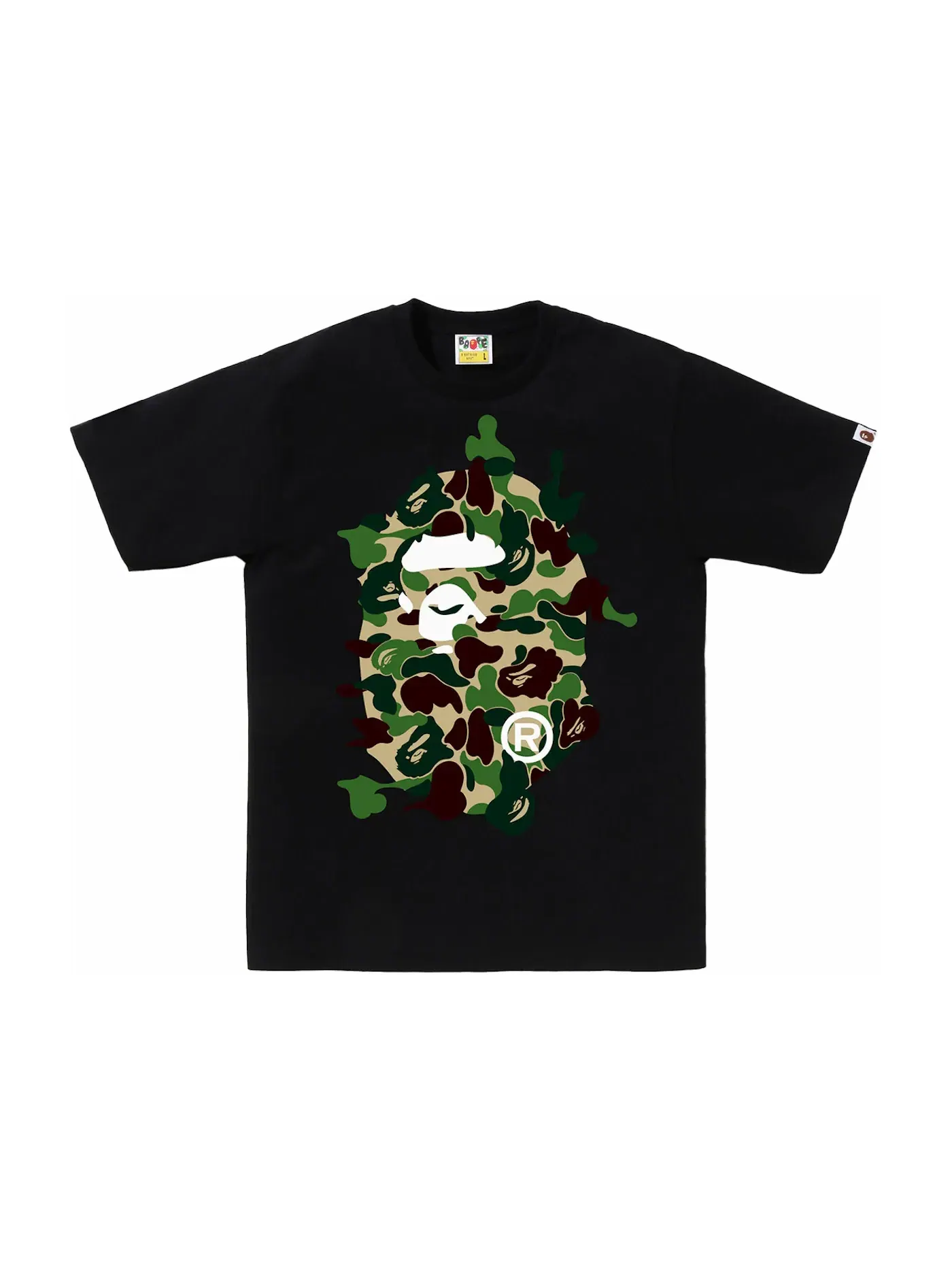 Мужская футболка с принтом BAPE ABC Camo Rebuild Big Ape Head Tee BAPE — изображение 1 из 1, черный/зеленый