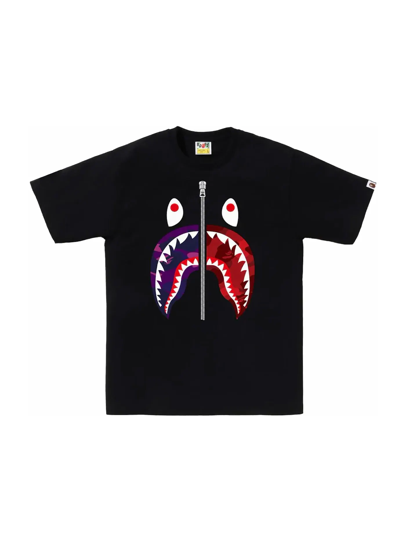 Мужская футболка с камуфляжным принтом BAPE ABC Camo Rebuild Shark Tee — изображение 1 из 1, черный/фиолетовый