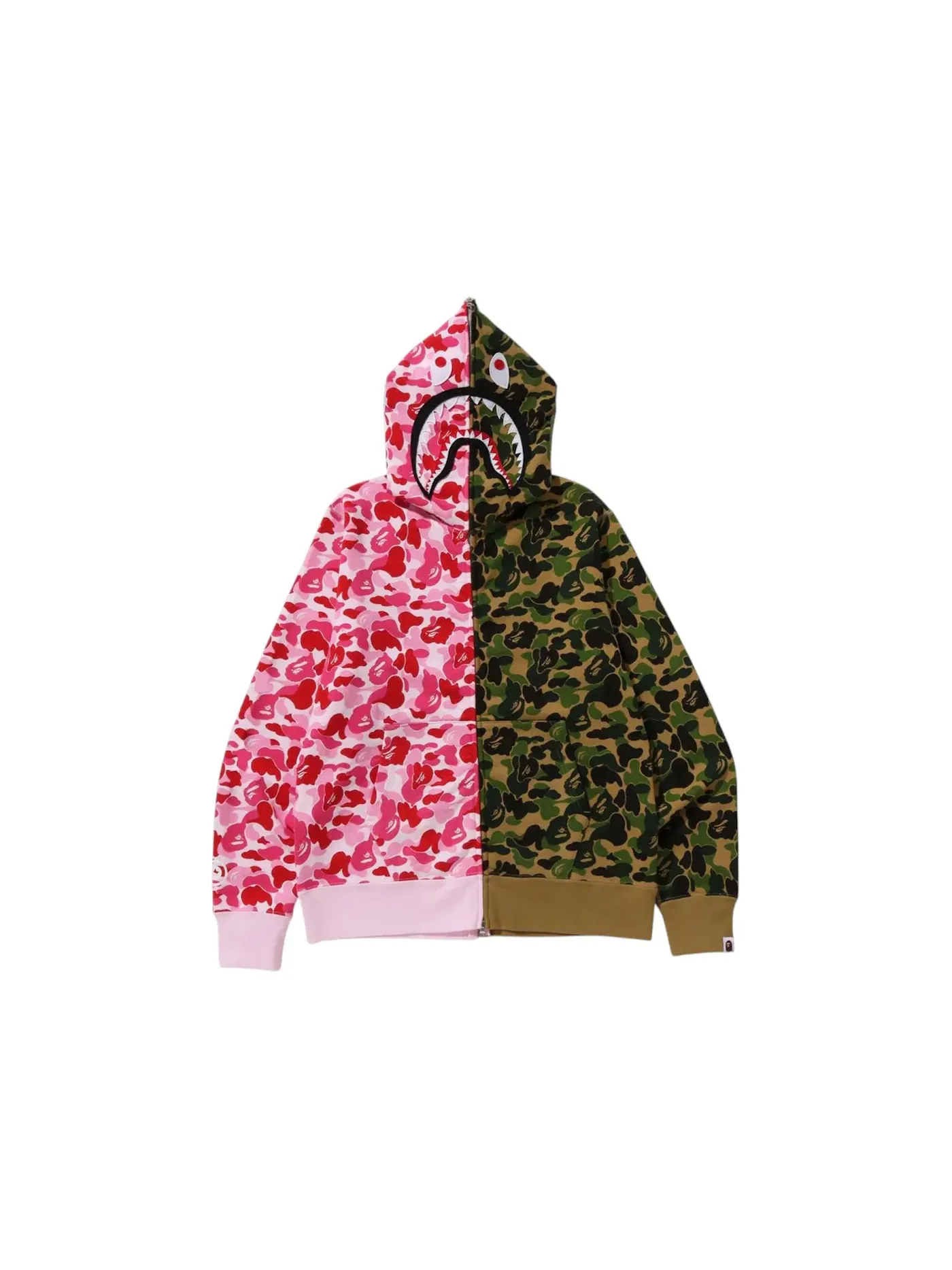 Мужская худи с капюшоном с принтом BAPE ABC Camo Separate Shark Full Zip Hoodie BAPE — изображение 1 из 1, розовый/зеленый