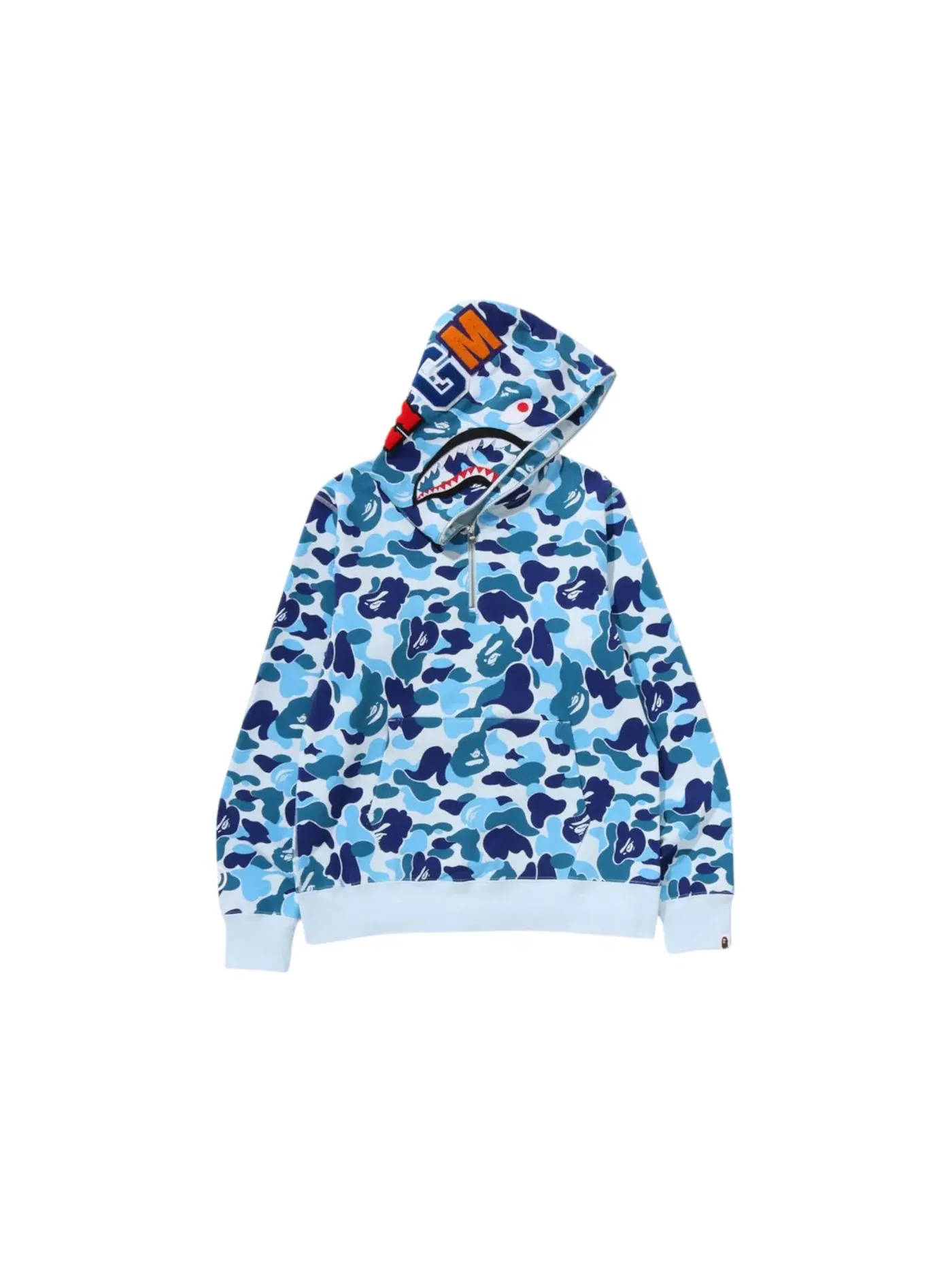Мужская худи-полузастежка с принтом Shark BAPE ABC Camo Blue — изображение 1 из 2