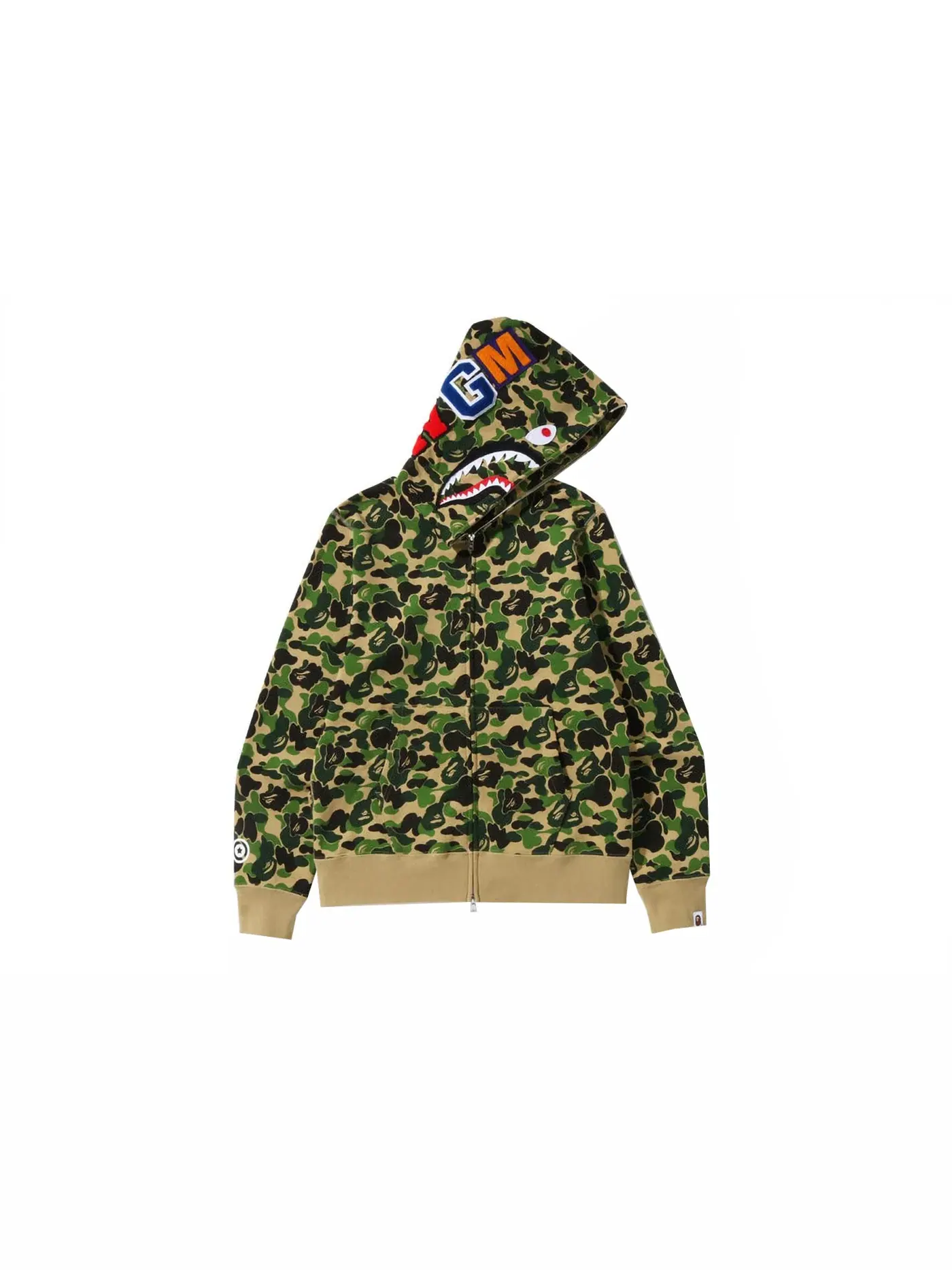 Мужская худи с камуфляжным принтом BAPE ABC Camo Shark Full Zip Hoodie — изображение 1 из 2, зеленый