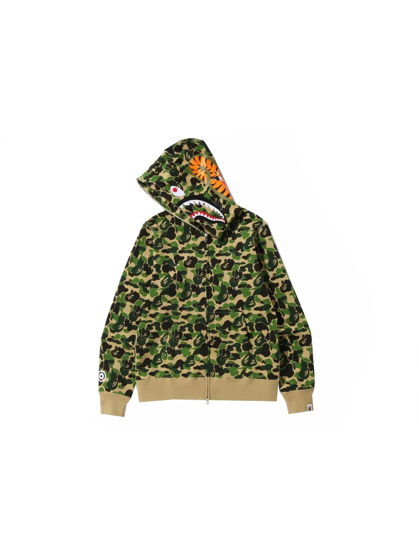 Мужская худи с камуфляжным принтом BAPE ABC Camo Shark Full Zip Hoodie — изображение 2 из 2, зеленый