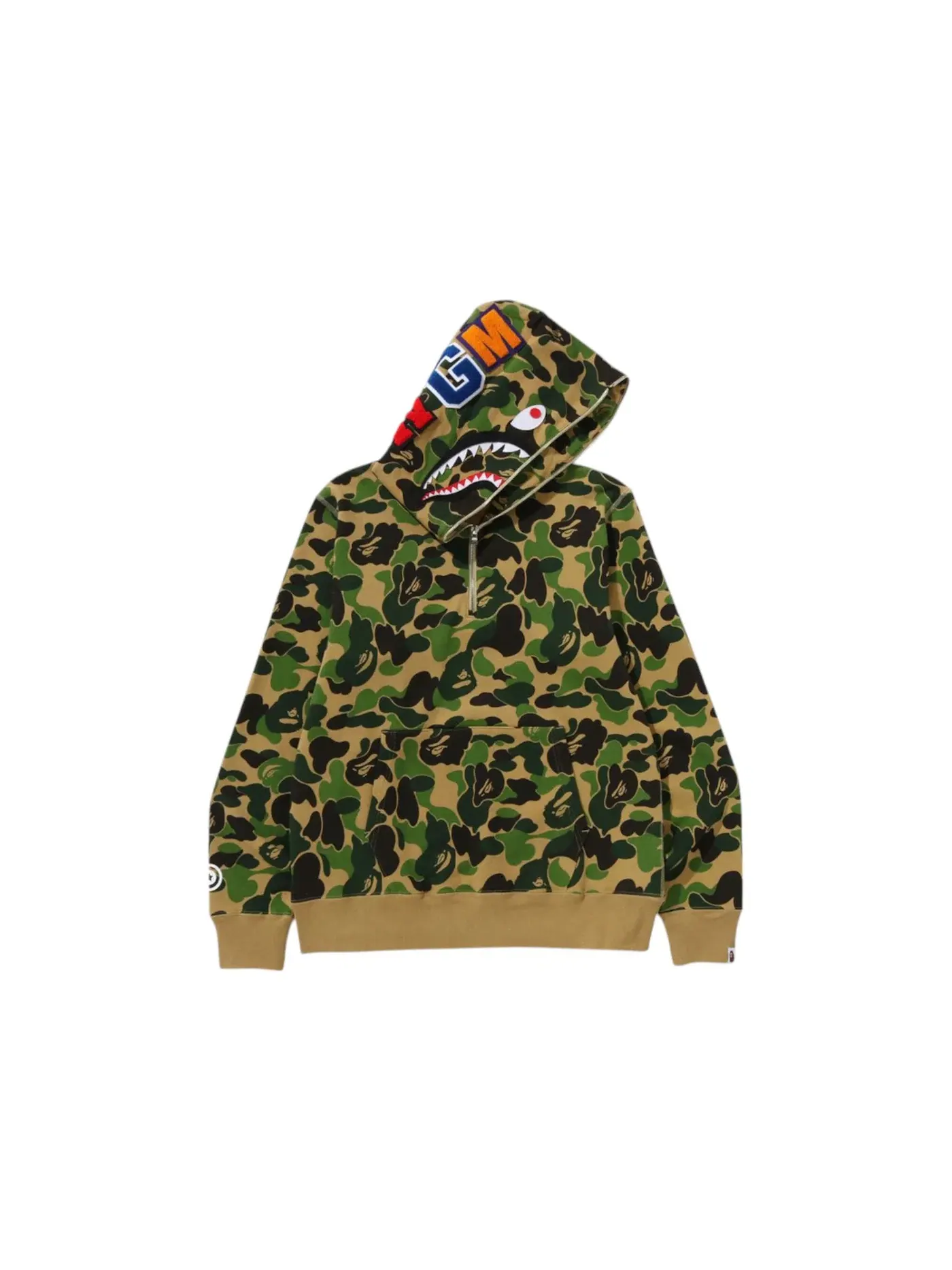 Мужской худи с принтом ABC Camo Shark Half Zip Pullover BAPE — изображение 1 из 2, зеленый