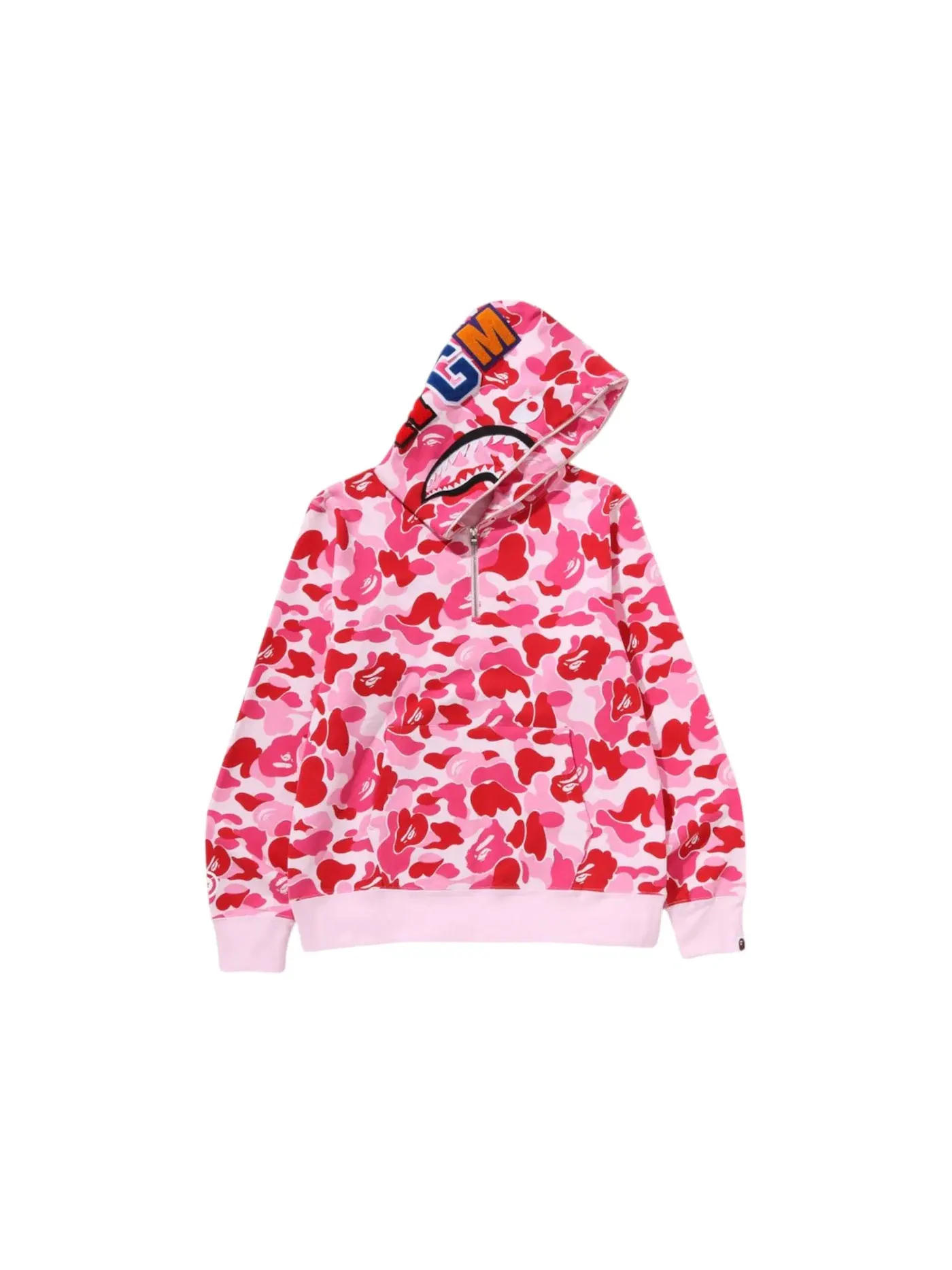 Мужская худи с принтом Shark Half Zip Pullover Hoodie BAPE — изображение 1 из 2, розовый