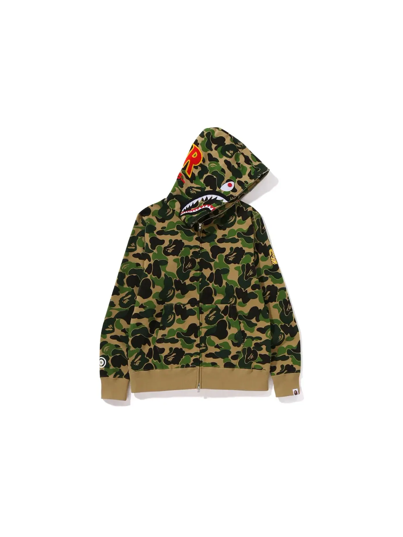 Мужская худи с камуфляжным принтом BAPE ABC Camo Shark PONR Full Zip Hoodie — изображение 1 из 3, зеленый