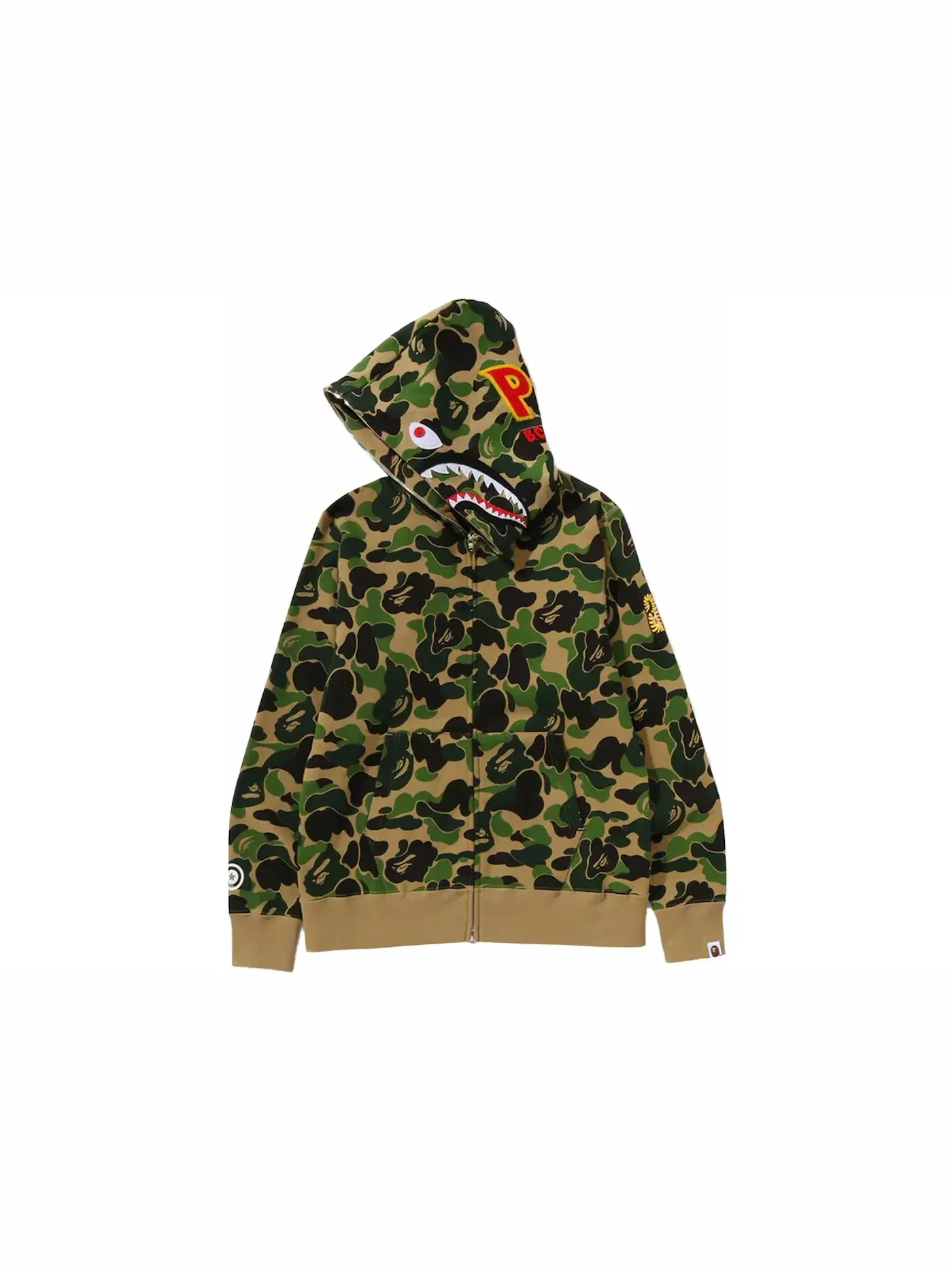 Мужская худи с камуфляжным принтом BAPE ABC Camo Shark PONR Full Zip Hoodie — изображение 2 из 3, зеленый