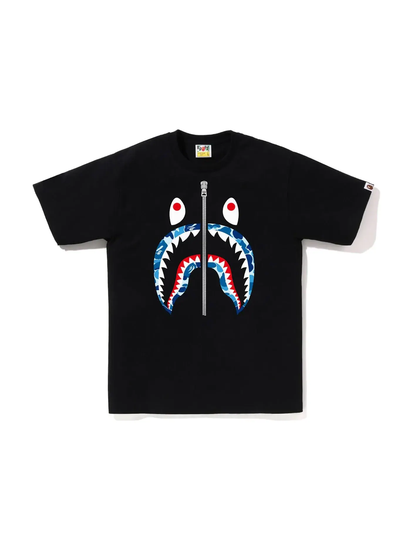 Мужская футболка с принтом BAPE ABC Camo Shark Silver Zip Tee BAPE — изображение 1 из 1, черный/синий