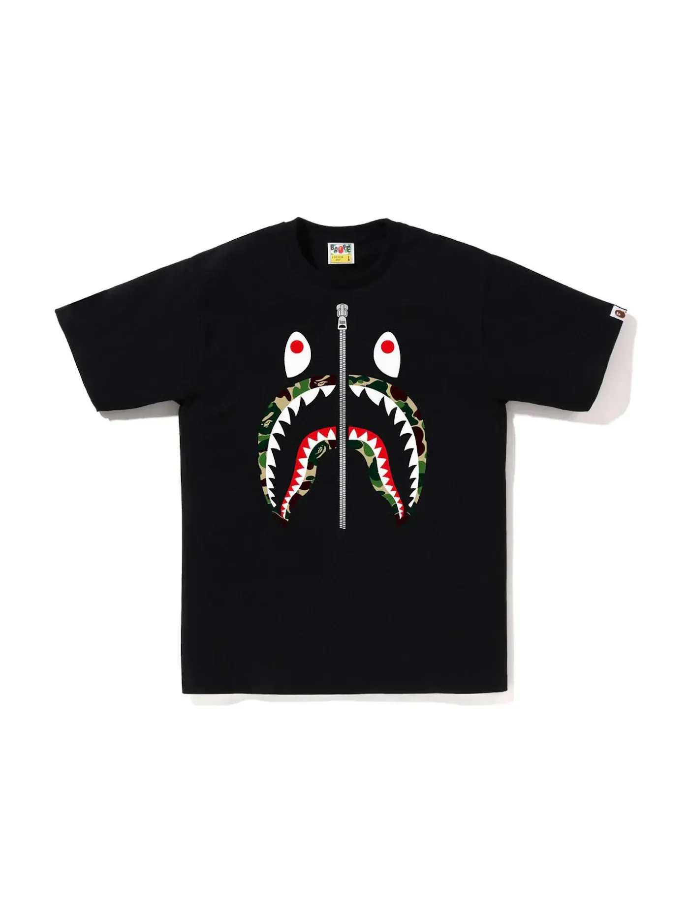 Мужская футболка с принтом BAPE ABC Camo Shark Silver Zip Tee — изображение 1 из 1, черный/зеленый