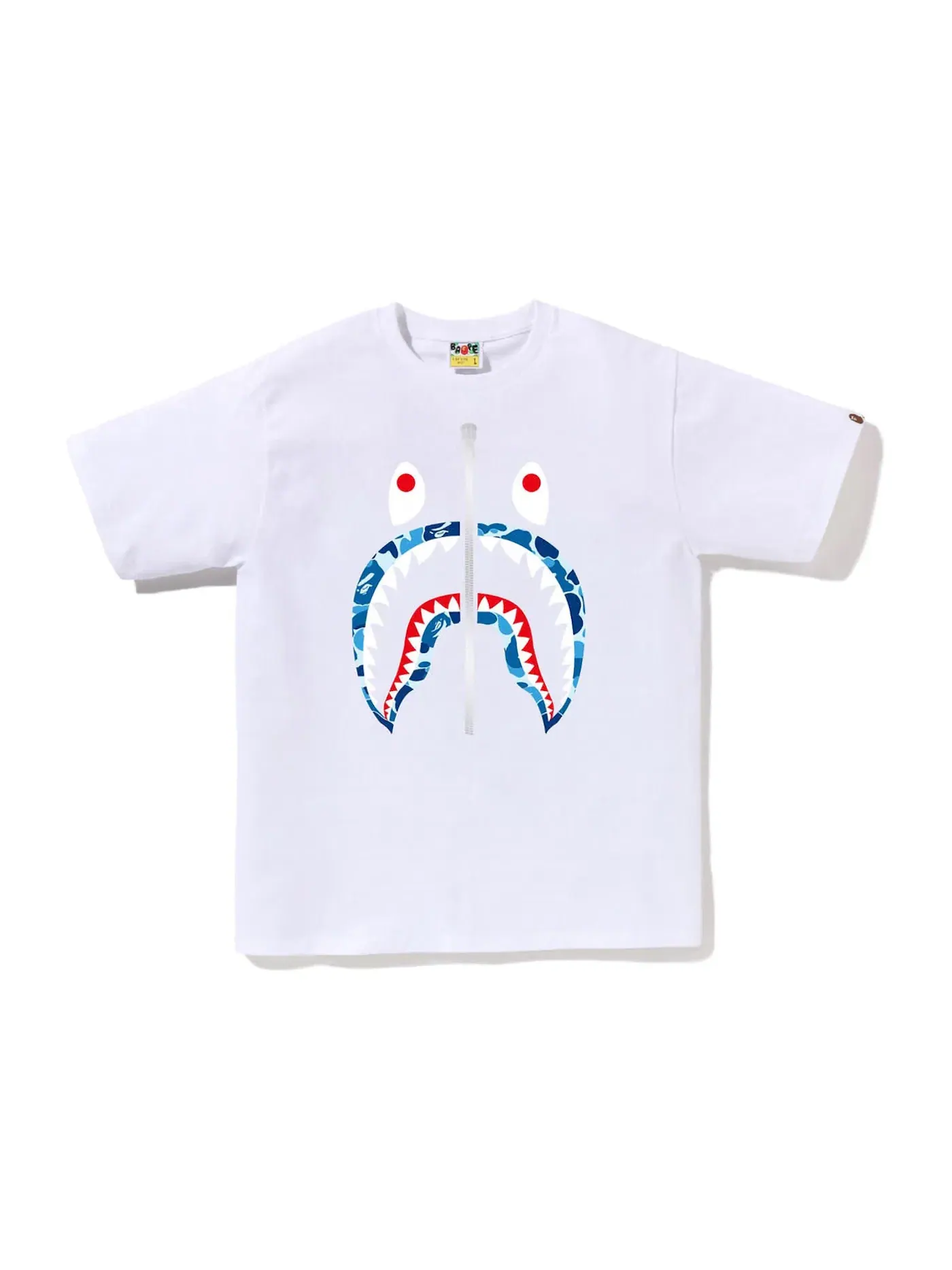 Мужская футболка с принтом ABC Camo Shark Silver Zip BAPE — изображение 1 из 1, белый/синий