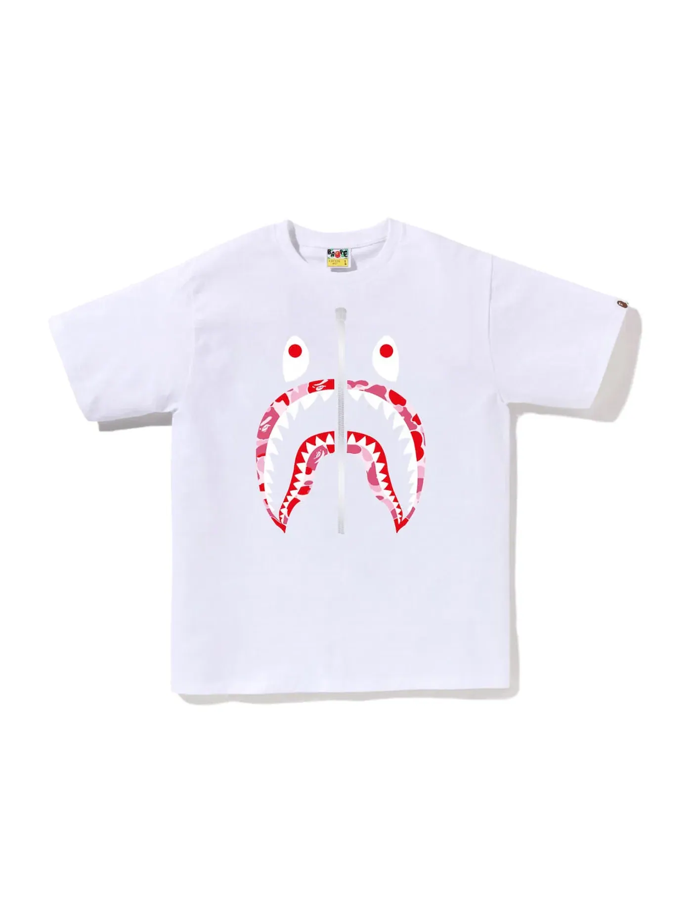 Мужская футболка с молнией BAPE ABC Camo Shark Silver — изображение 1 из 1, белый/розовый