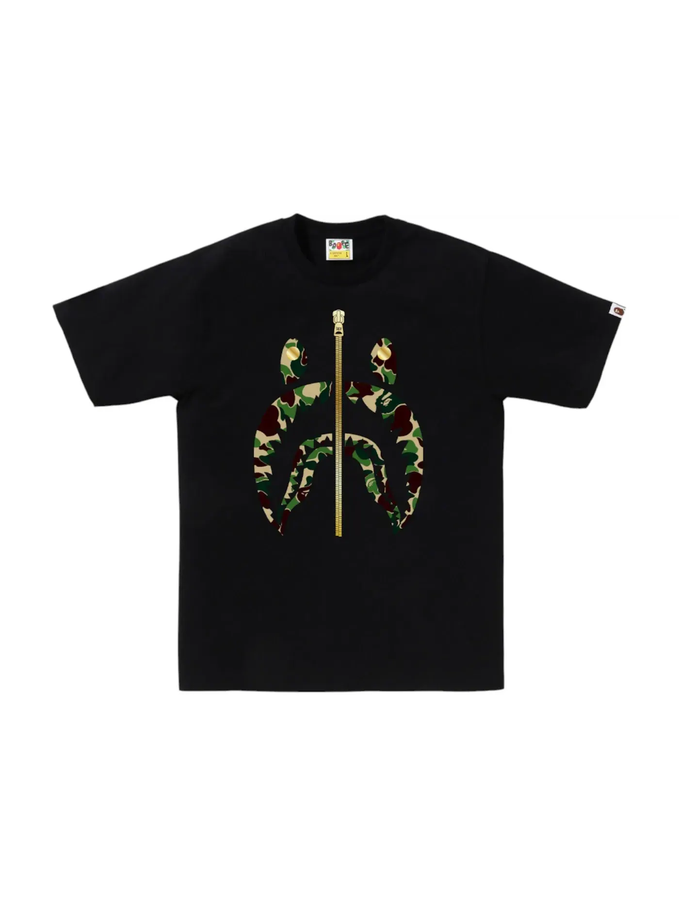 Мужская футболка с принтом ABC Camo Shark Tee (SS25) BAPE — изображение 1 из 1, черный/зеленый