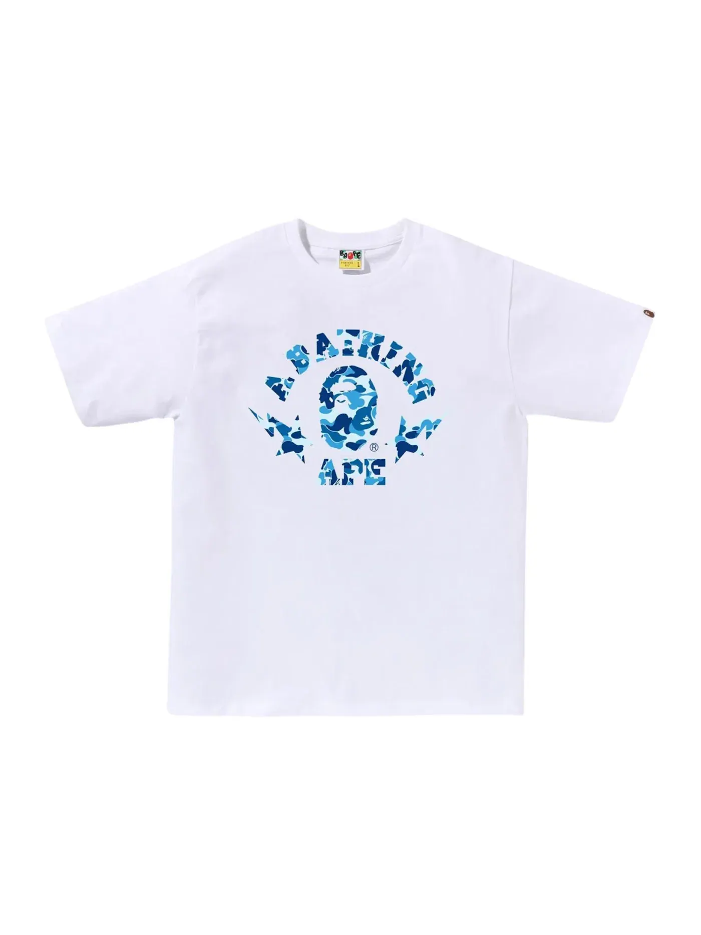 Мужская футболка с принтом BAPE ABC Camo Sta College Tee BAPE — изображение 1 из 1, белый/синий