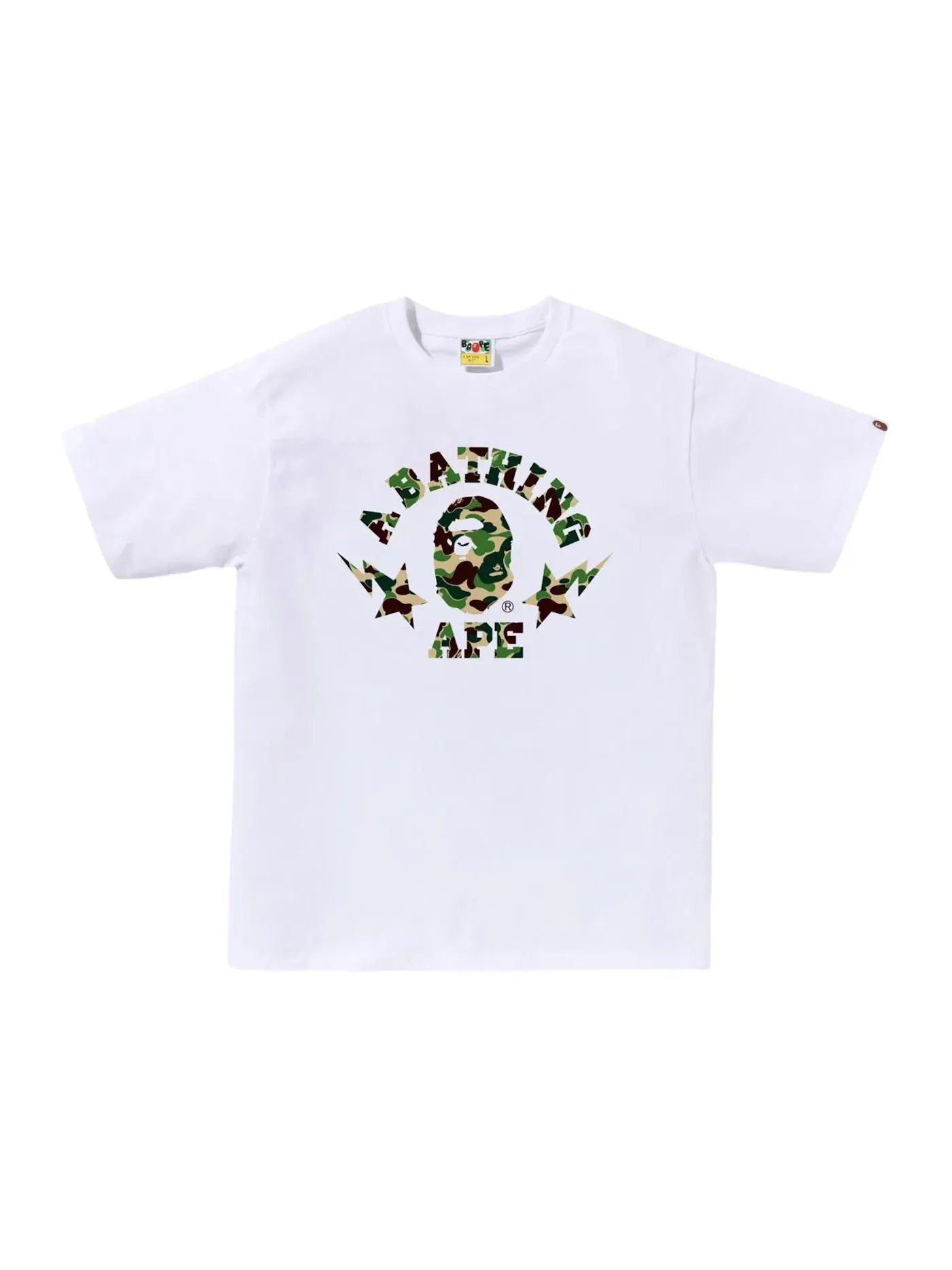 Мужская футболка с принтом BAPE ABC Camo Sta College Tee — изображение 1 из 1, белый/зеленый