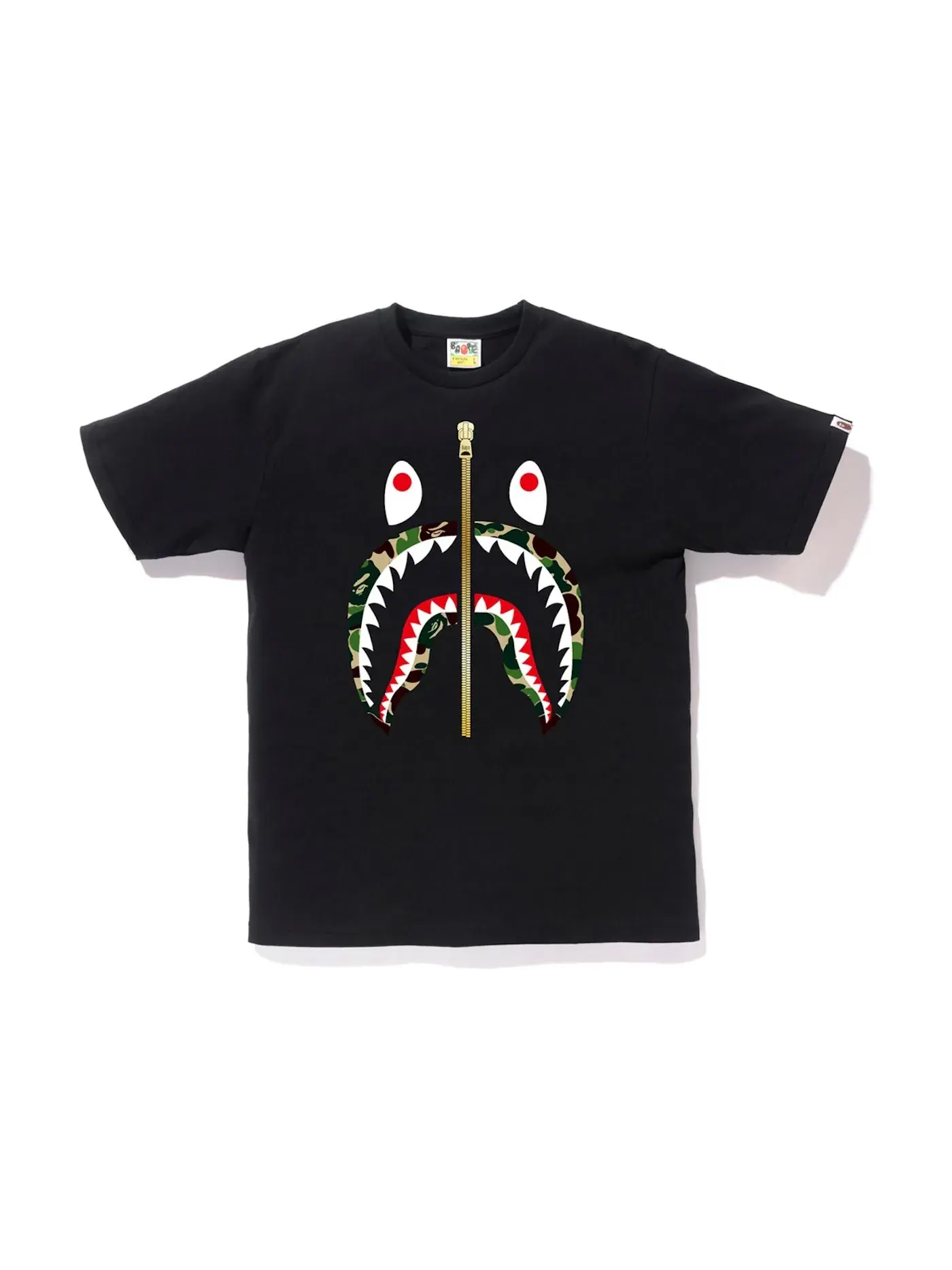 Мужская футболка с принтом BAPE ABC Gold Zip Shark Tee BAPE — изображение 1 из 1, черный/зеленый