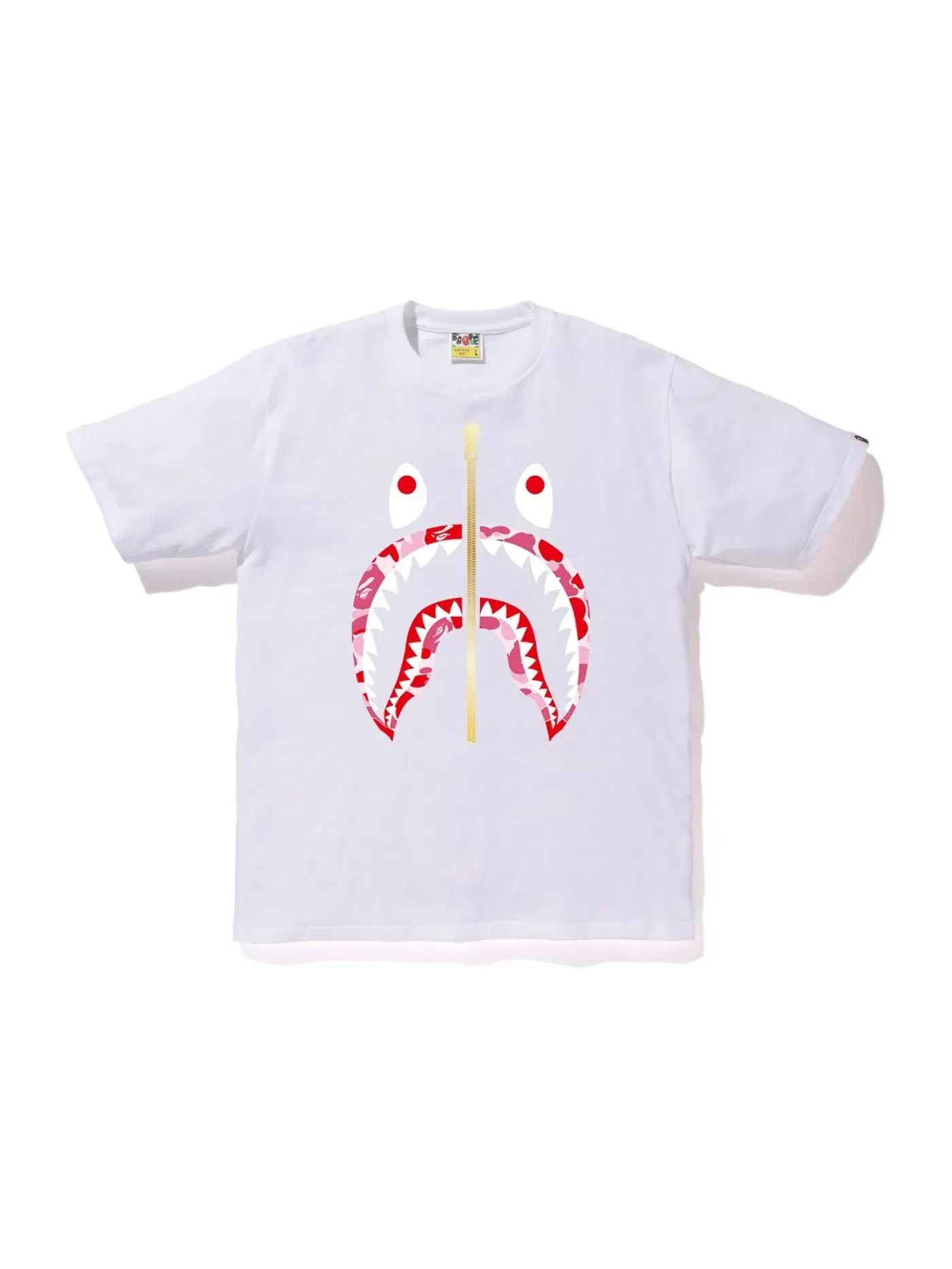 Мужская футболка с принтом BAPE ABC Gold Zip Shark Tee BAPE — изображение 1 из 1, белый/розовый