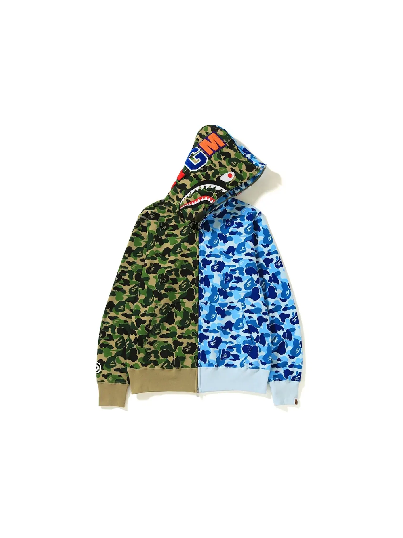 Мужской худи с полной застежкой-молнией ABC Separate Shark BAPE — изображение 1 из 3, зеленый/синий