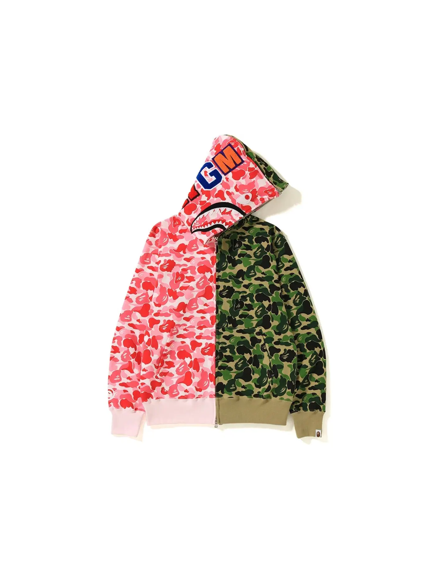 Мужской худи с принтом Shark Full Zip BAPE — изображение 1 из 3, розовый/зеленый
