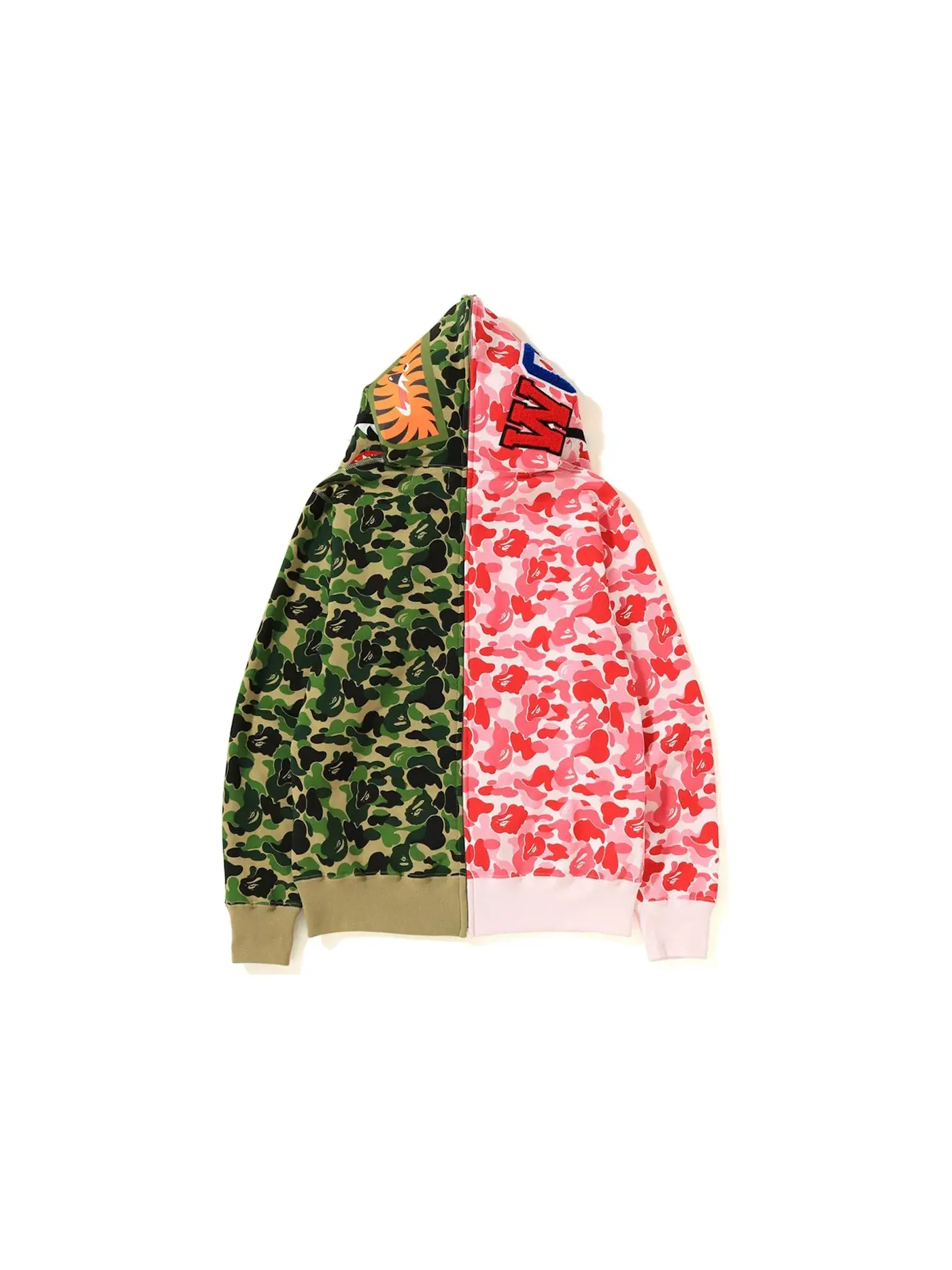 Мужской худи с принтом Shark Full Zip BAPE — изображение 2 из 3, розовый/зеленый